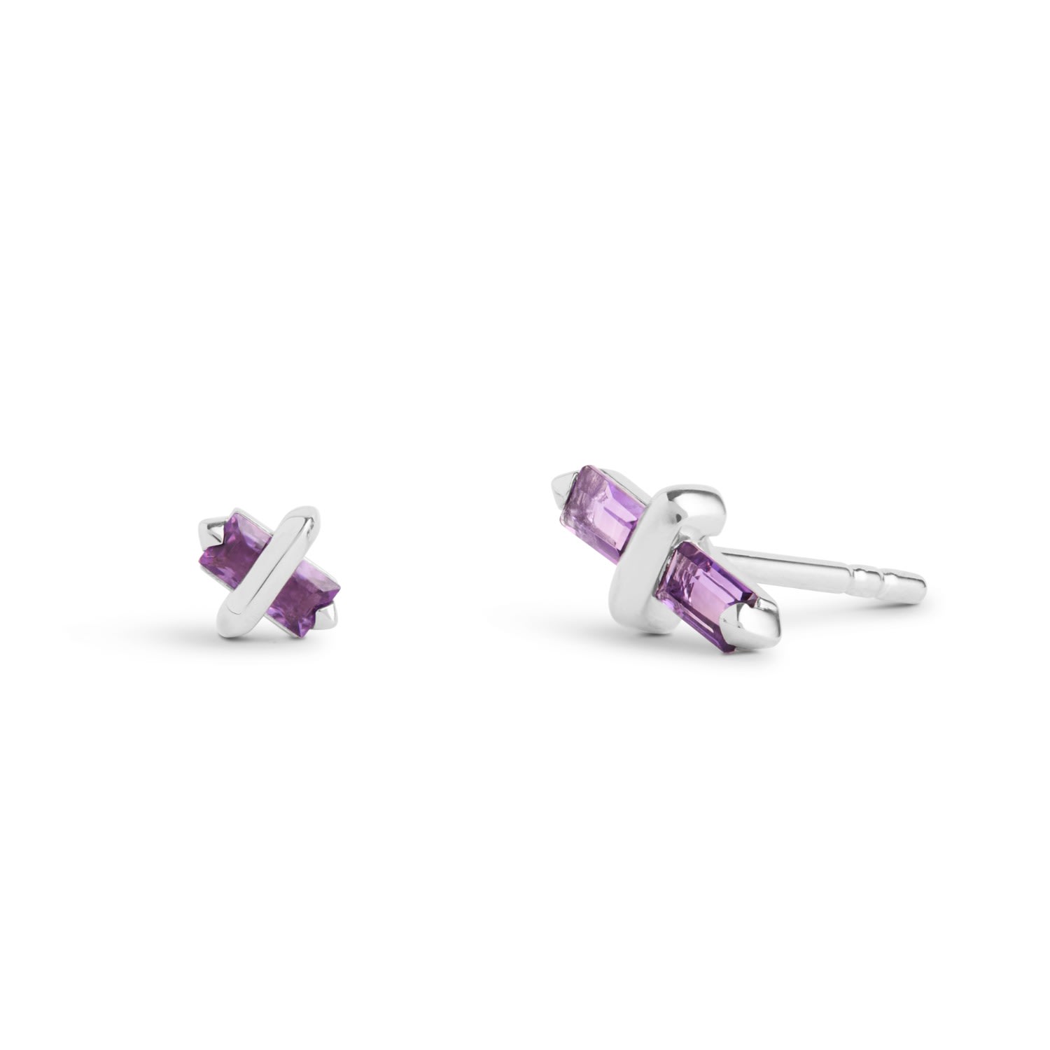 Kasun Women's Pink / Purple / Silver Candy Kiss Earrings - February - Amethyst - Silver