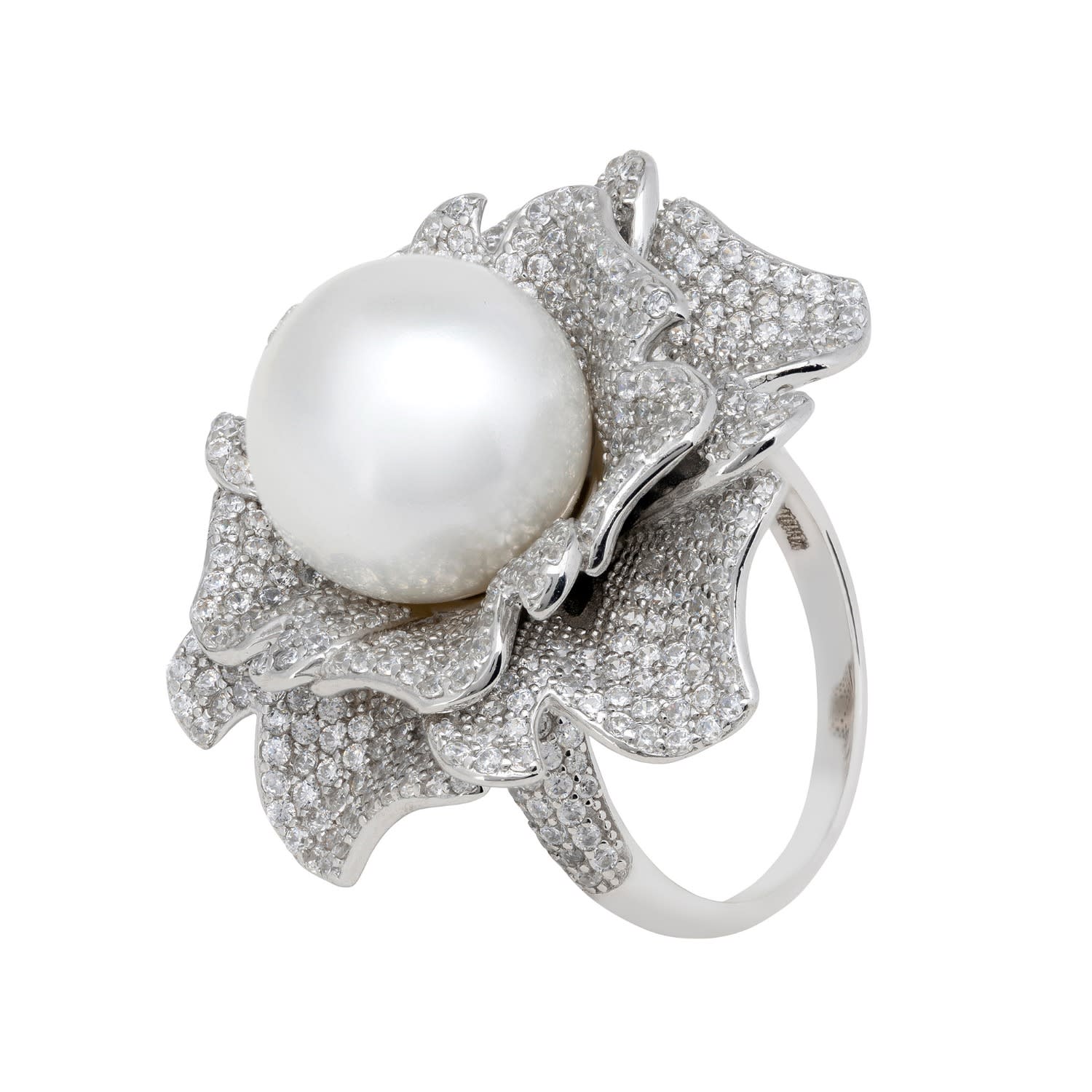 Latelita Women's Silver / White Pearl And Rose Petals Cocktail Ring Silver