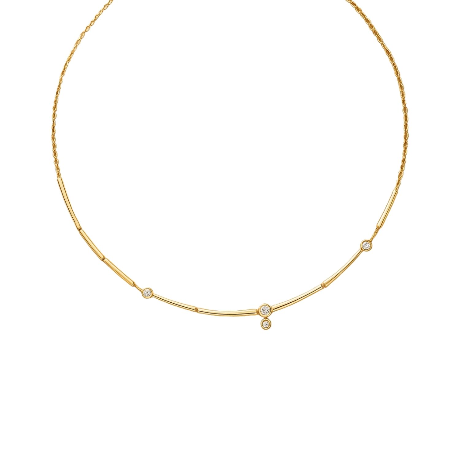 Lily Flo Jewellery Women's Light Line Arc Necklace Solud Gold White Diamonds In Gold