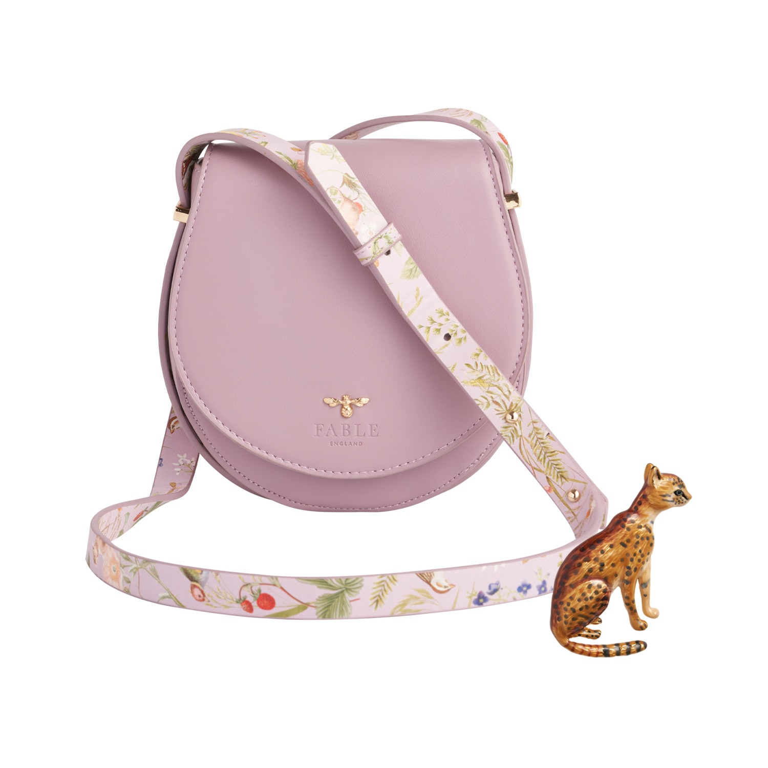 Women’s Pink / Purple Meadow Creatures Lilac Saddle Bag And Enamel Bengal Cat Brooch One Size Fable England