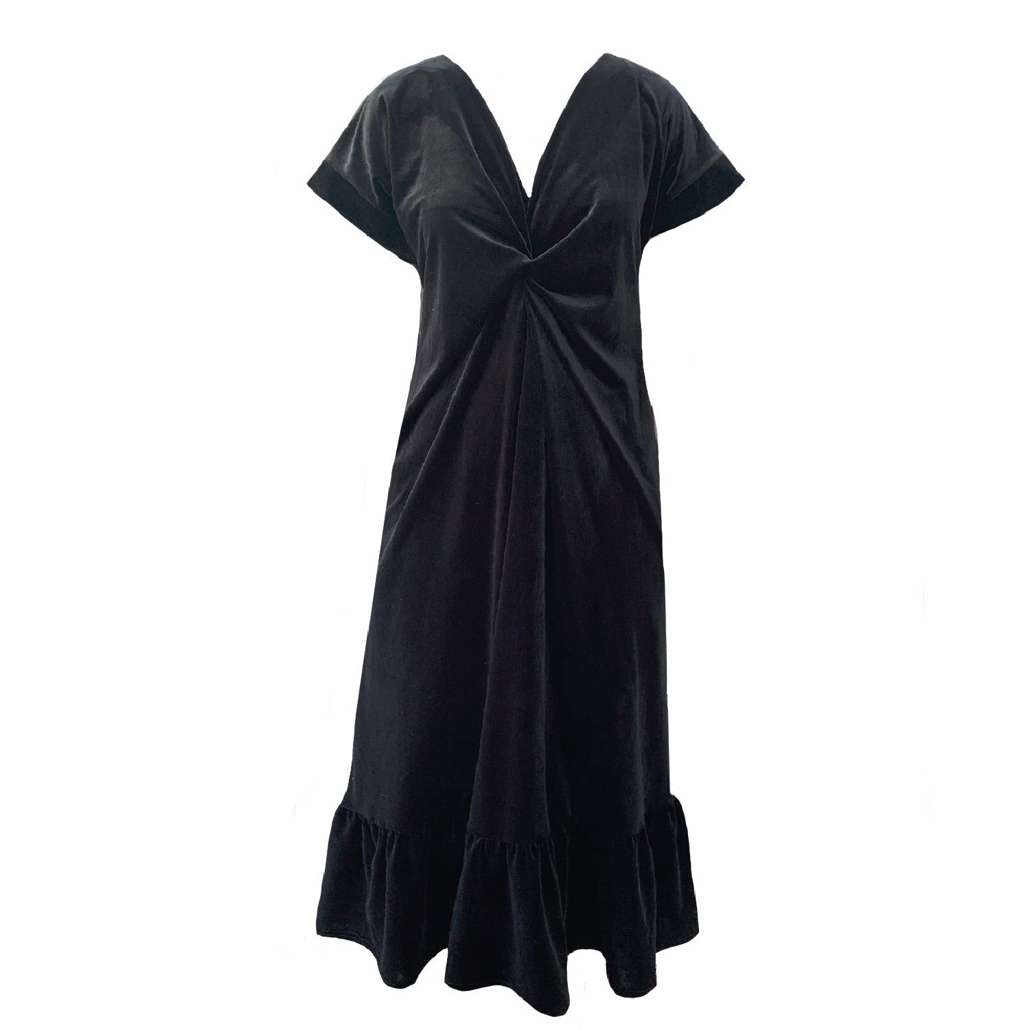 Frock Tales Women's Black Midi Riviera Dress With Knot In Velvet In Black