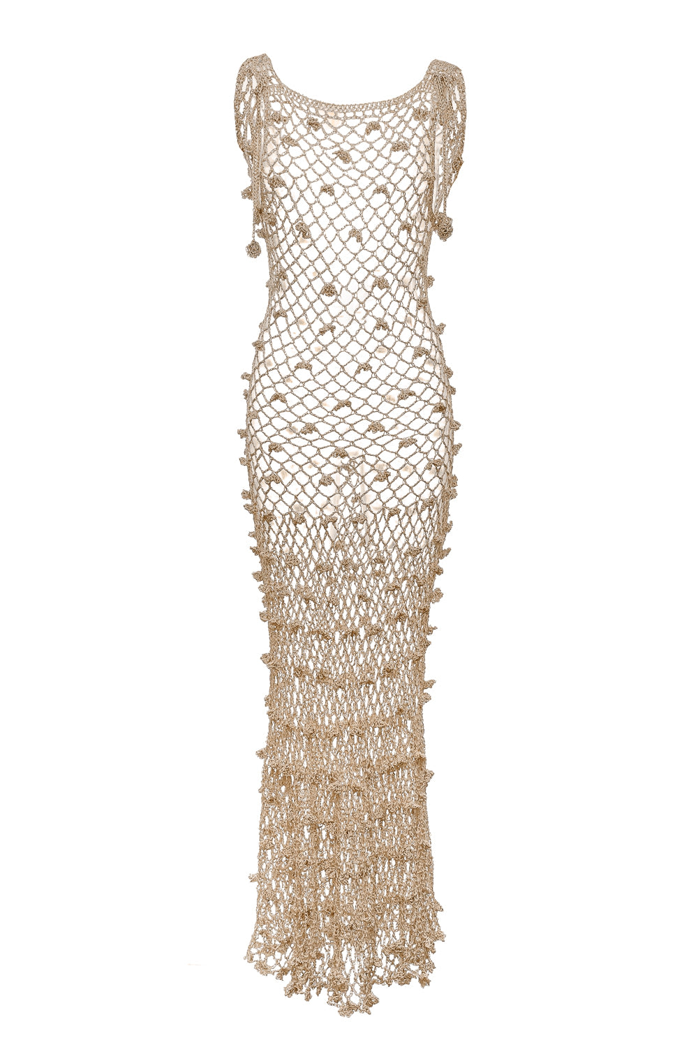 Andreeva Women's Gold Malva Metallic Handmade Crochet Maxi Dress In Gold