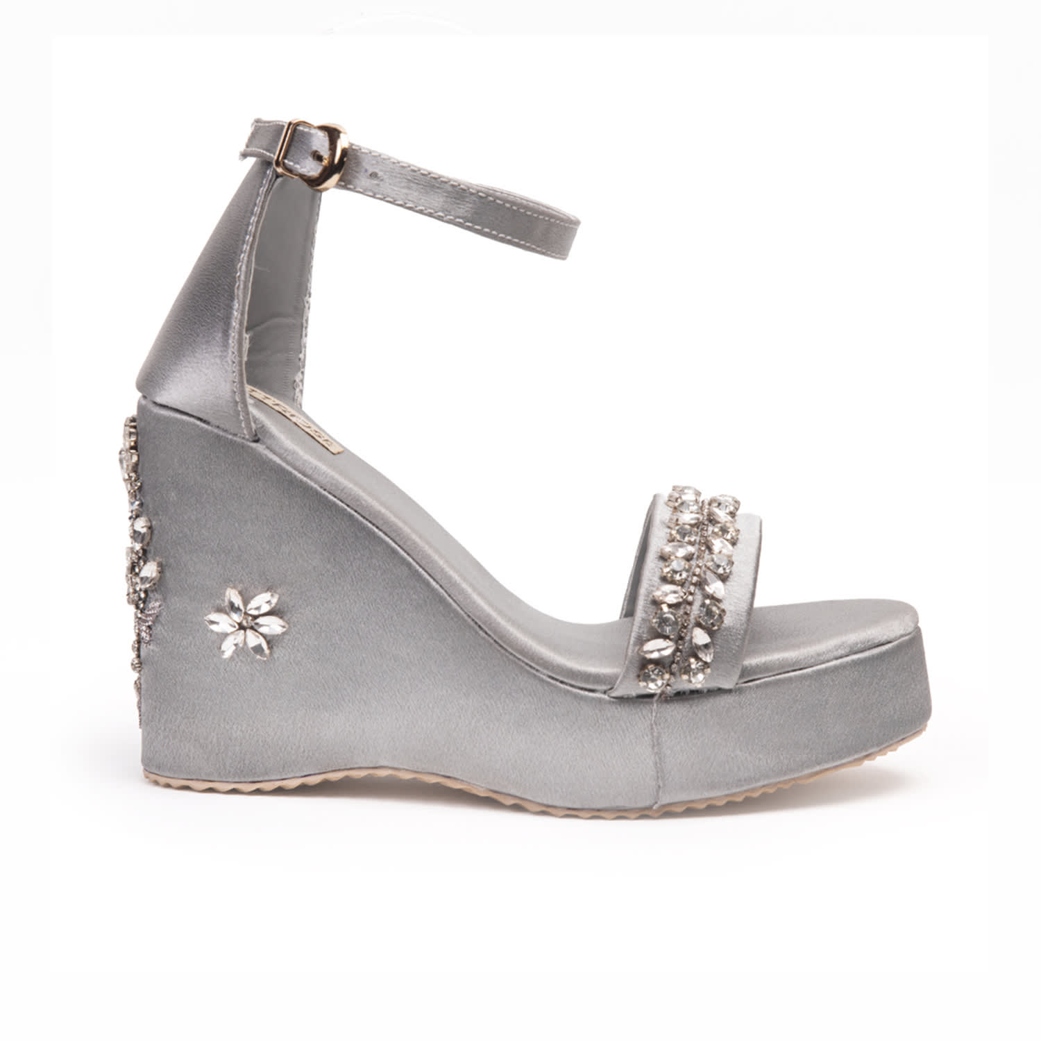 Rettrose Women's Delilah Silver Hand Embellished Luxury Wedge Shoe In Silver