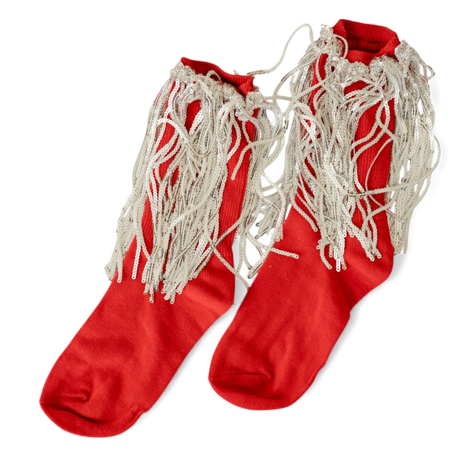 High Heel Jungle By Kathryn Eisman Women's Bowie Cotton Socks With Glitter Fringe Red