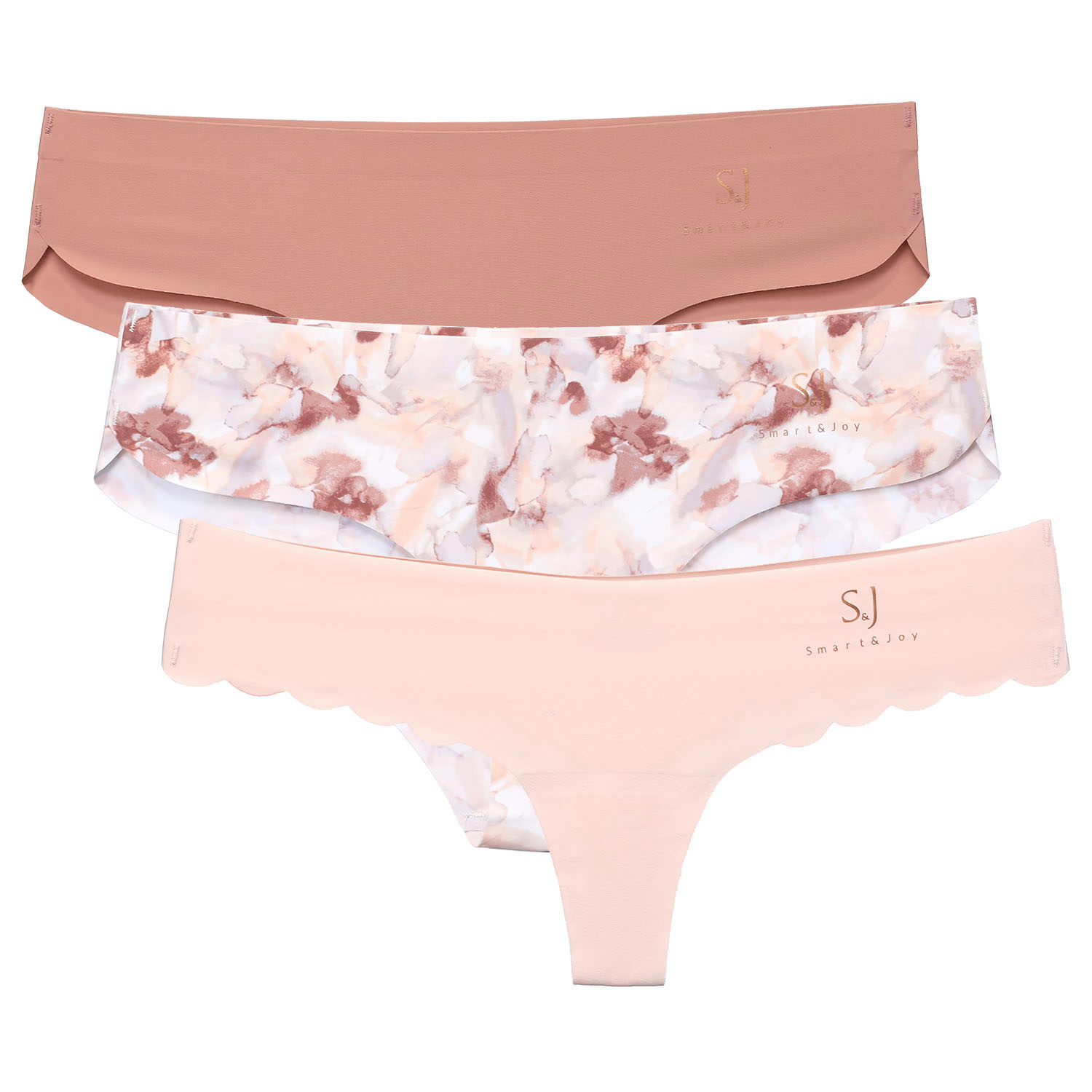 Smart And Joy Women's Brown / Rose Gold Luna Charm Soft Seamless Invisible Panty Trio Perfect Finish