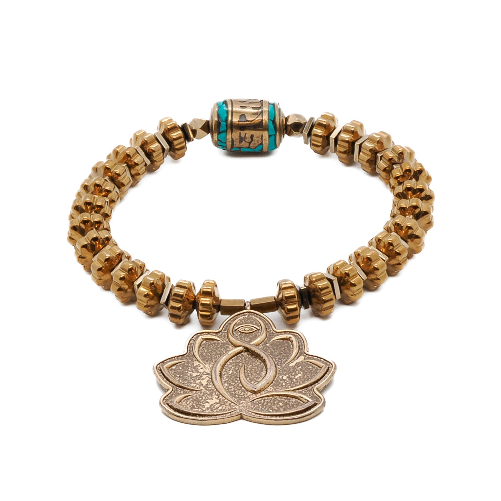 Women’s Blue / Silver / Gold Flower Of Life Hematite Beaded Bracelet-Gold Ebru Jewelry