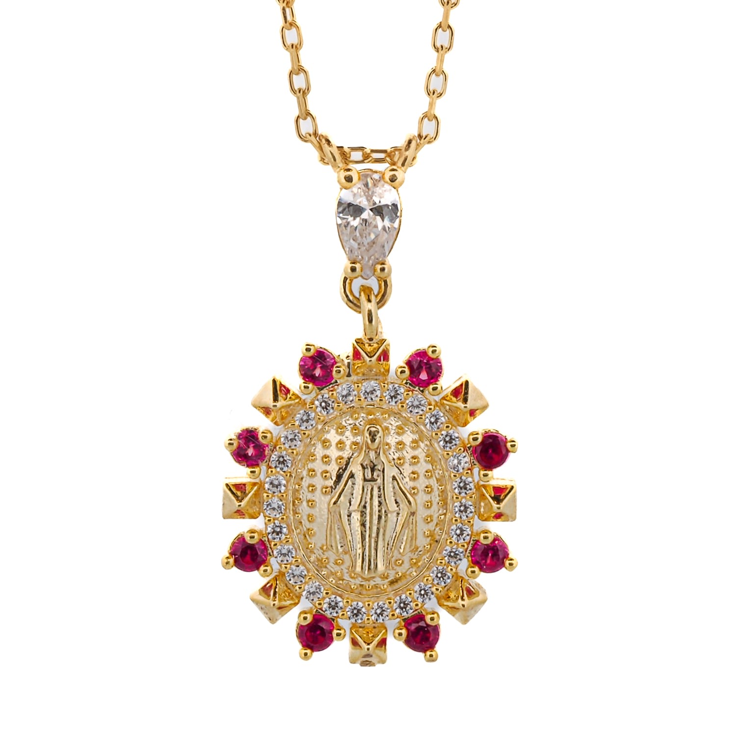 Women’s Gold / Pink / Purple Pink & Diamond Virgin Marry Pendant Gold Chain Necklace - Gold Ebru Jewelry