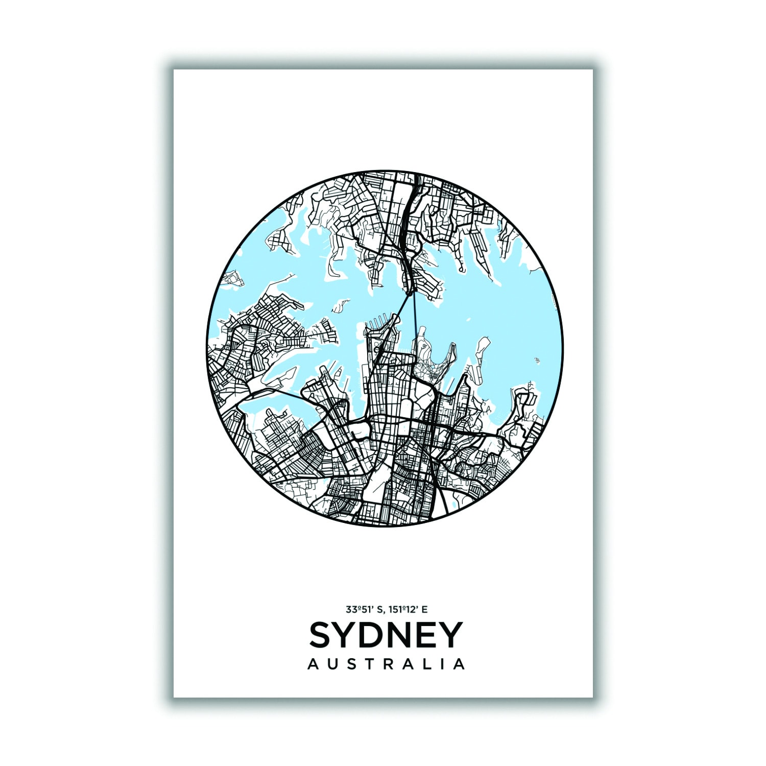 Blue Map Of Sydney A3 297 X 420Mm Stanley Print House