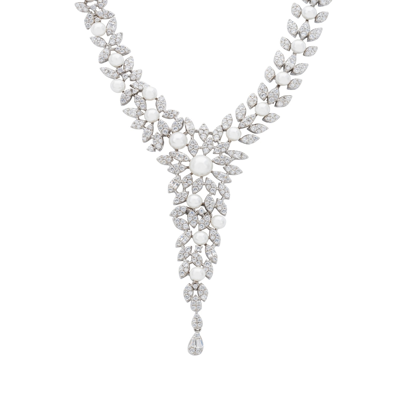 Women's White / Silver / Neutrals Marquise Statement Necklace Pearl Silver | Latelita