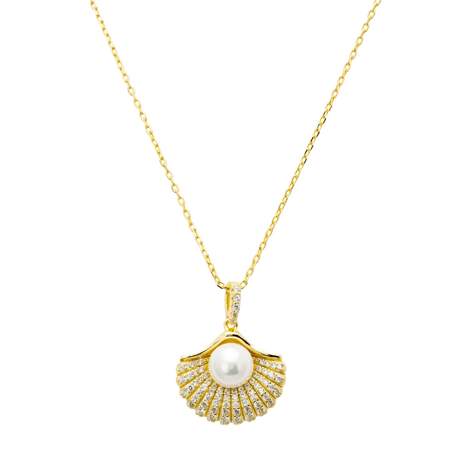 Women’s White / Gold Deco Fan And Pearl Pendant Necklace Gold Latelita