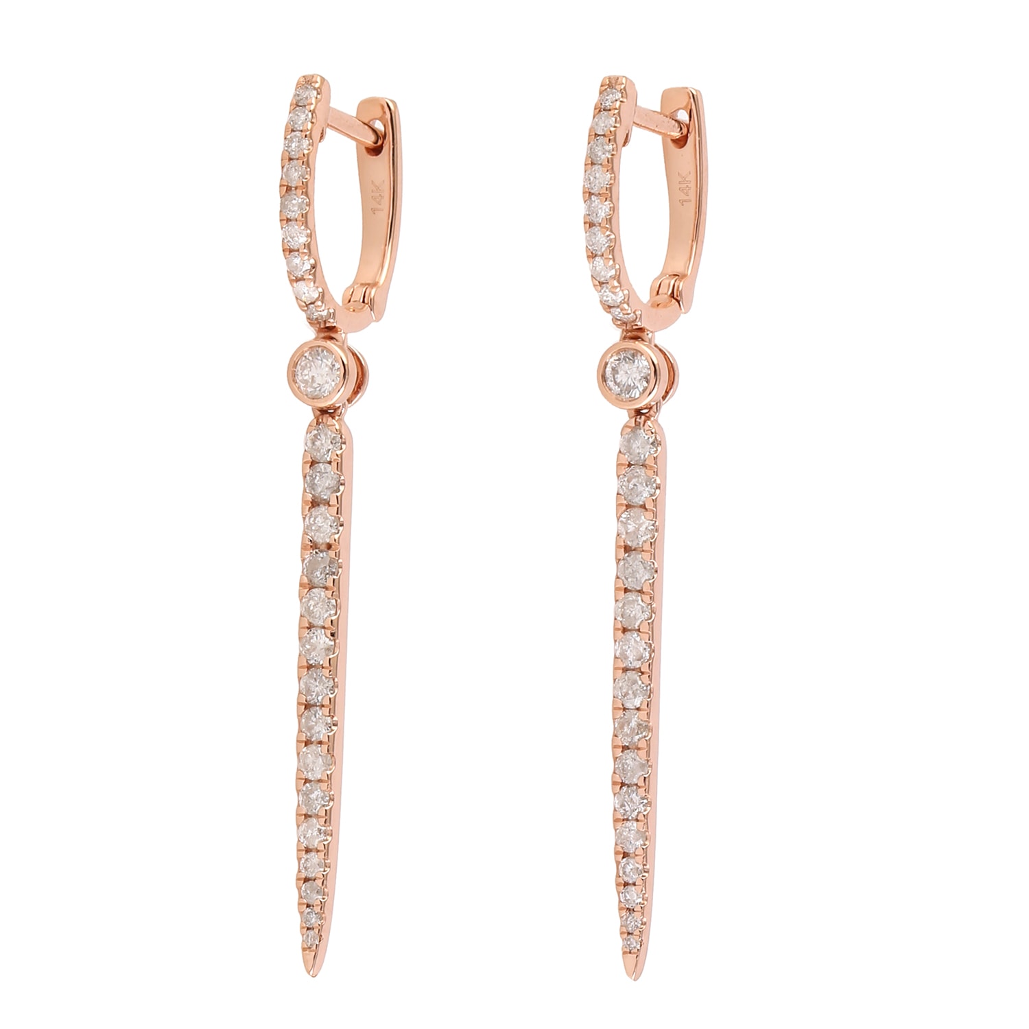 Women’s Pink / Purple / White 14K Rose Gold In Micro Pave Diamond Dagger Lever-Back Dangle Earrings Artisan