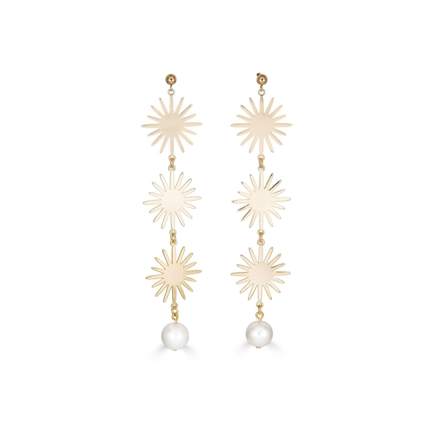 Women’s Ellie Gold Plated Sun Earrings With Freshwater Pearl Rodela