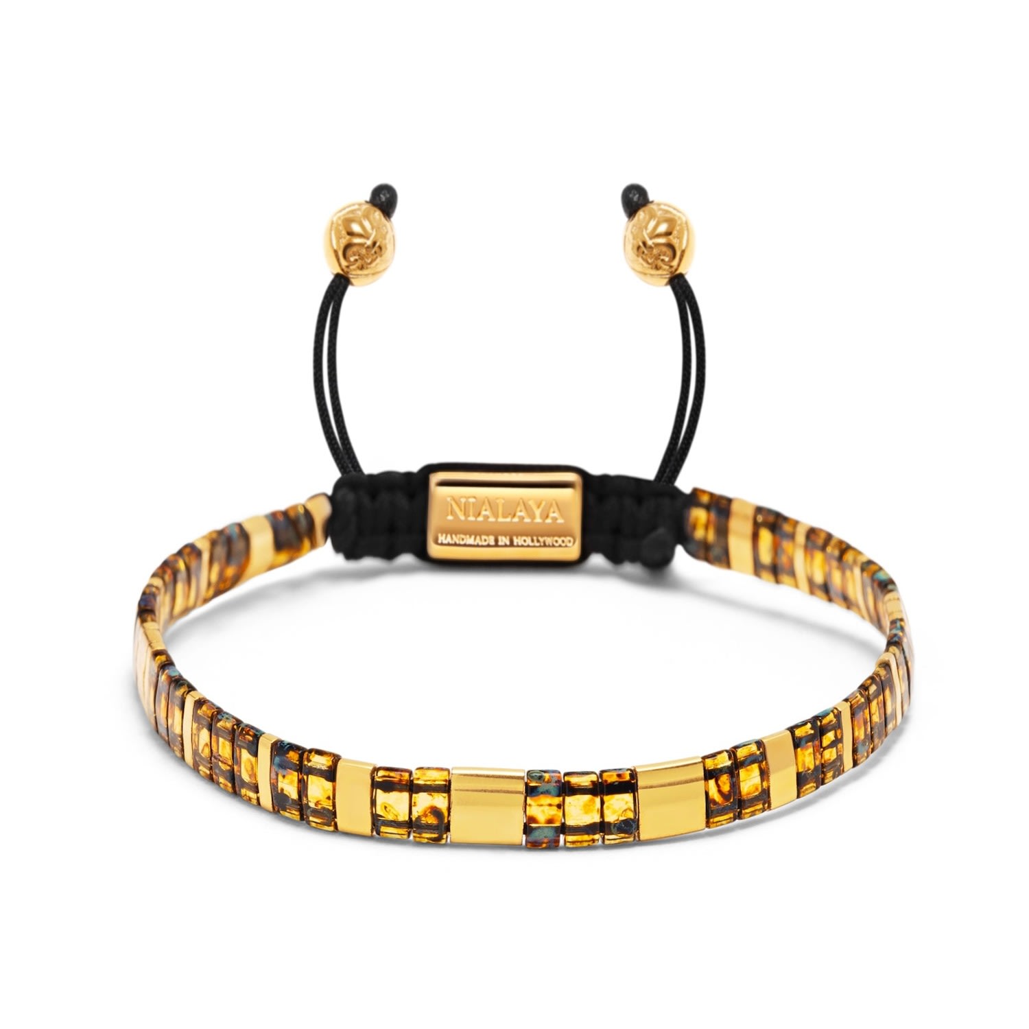 Nialaya Women's Bracelet With Marbled Amber And Gold Miyuki Tila Beads