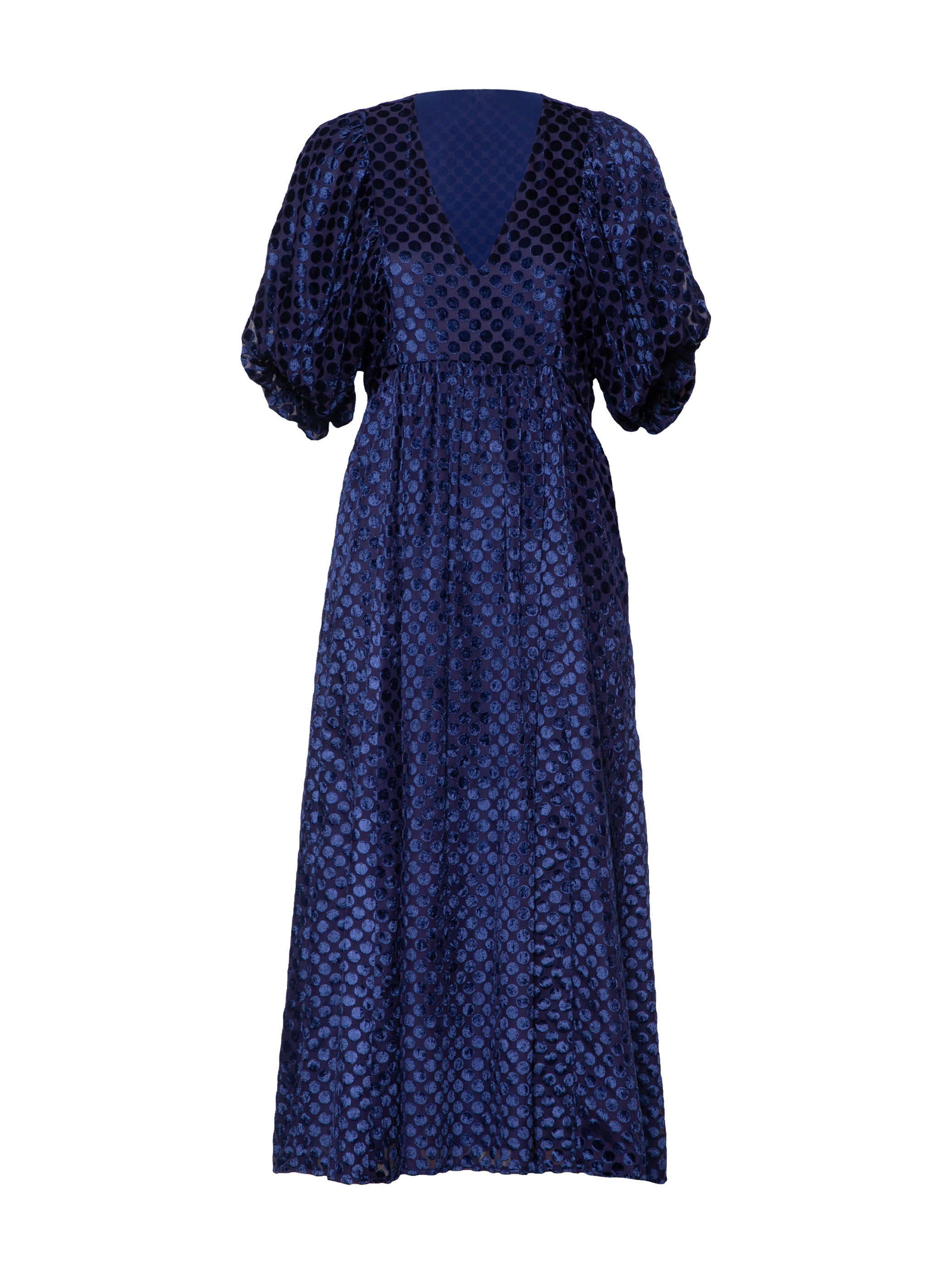 Rose & Nancy Women's Blue Margot Navy Velvet Polka Dot Maxi Dress In Blue