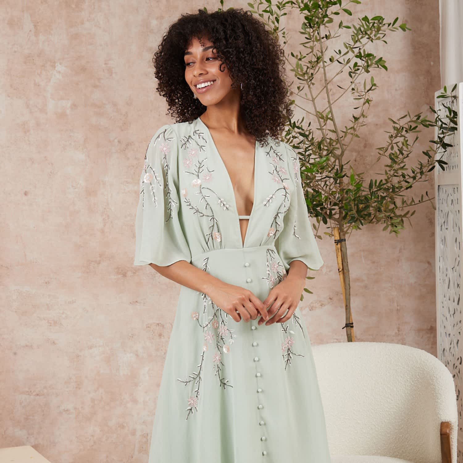 Hope & ivy floral top button front midi dress