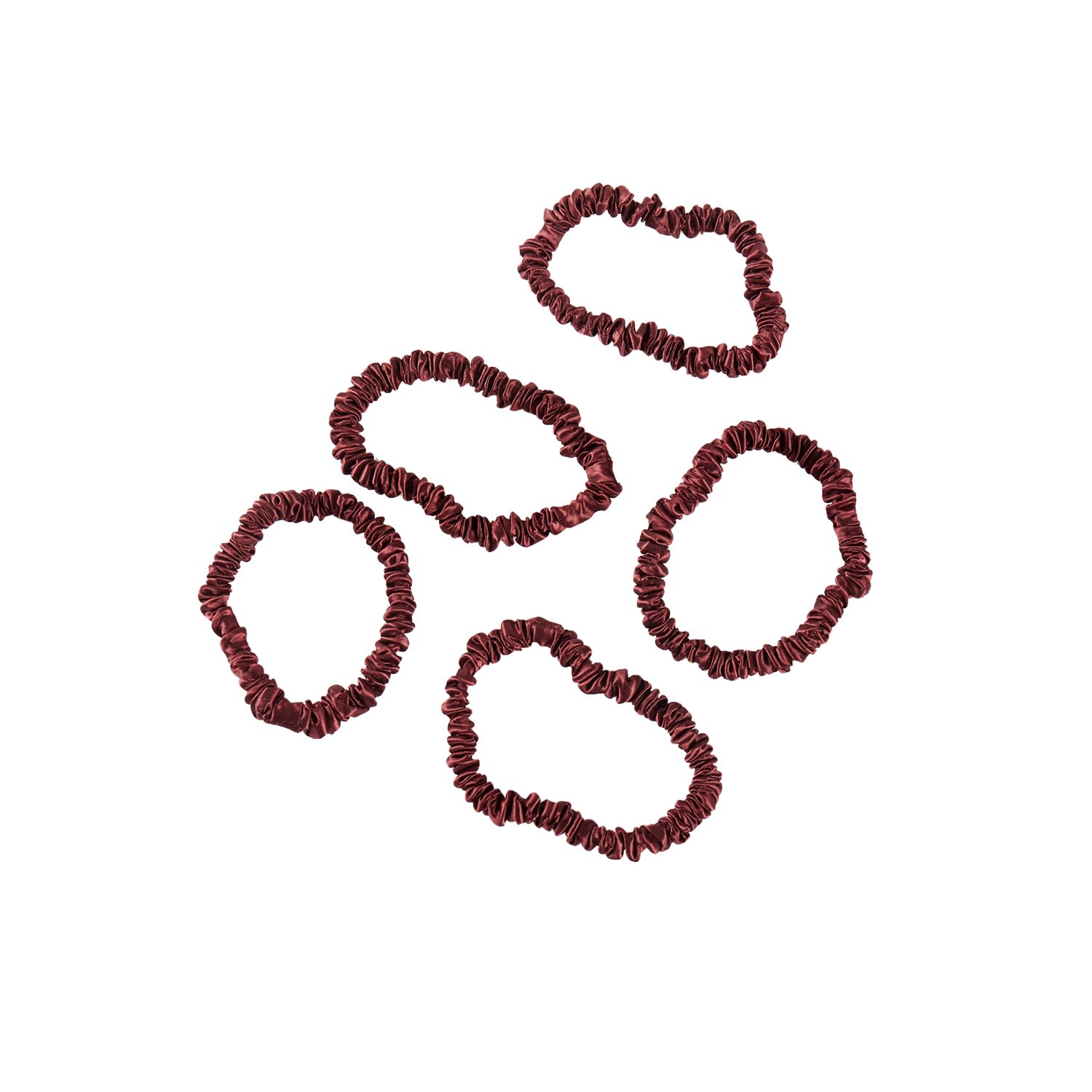 Soft Strokes Silk Women's Red Pure Mulberry Silk Skinny Scrunchie Set Of Five In Burgundy In Red