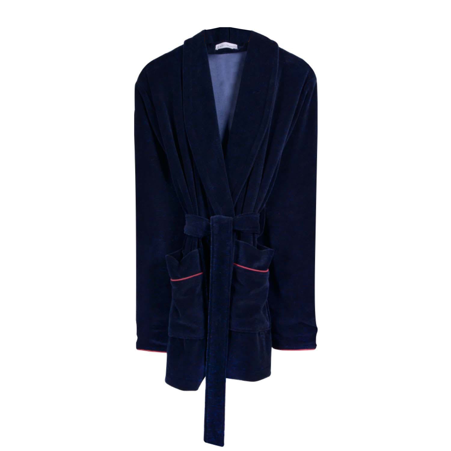 Men’s Blue Rockefeller Luxury Cotton Short Smoking Jacket Extra Large Bown of London