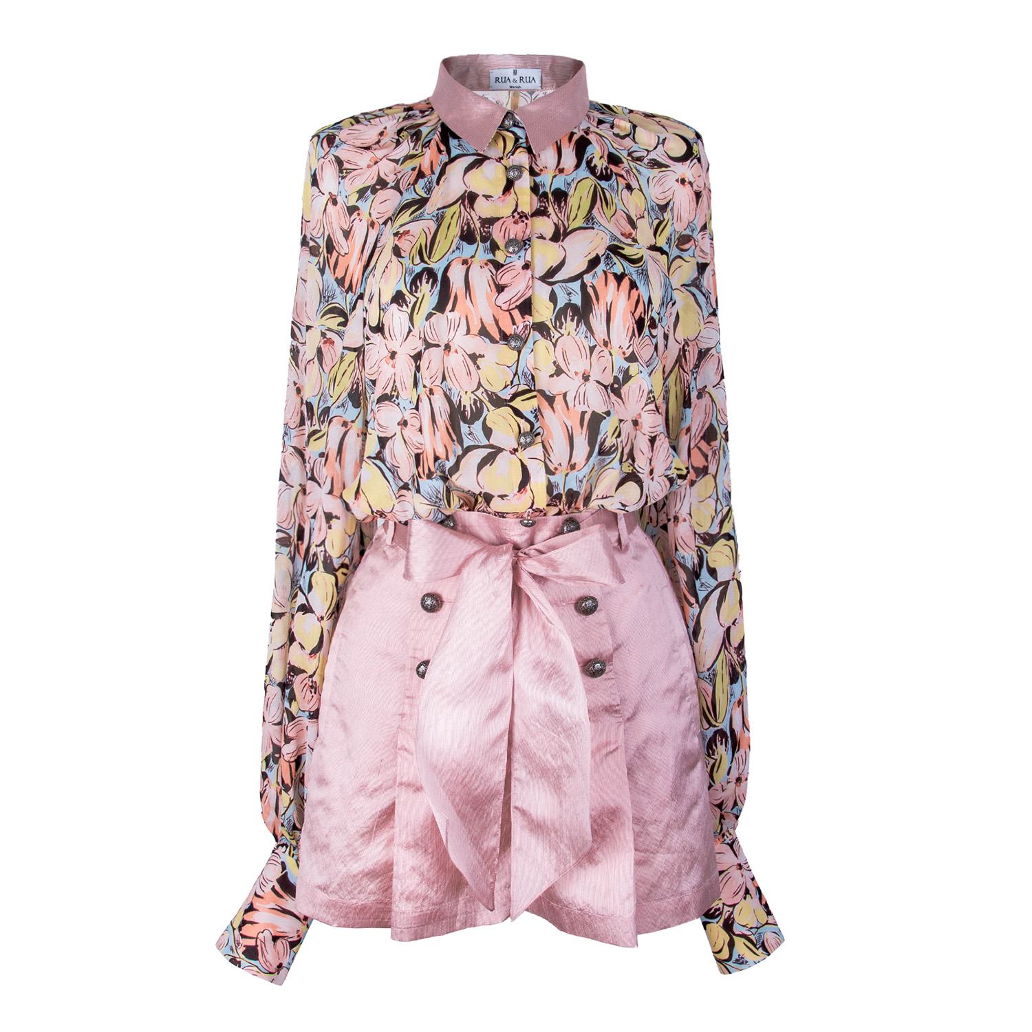 Rua & Rua Pink / Purple Silk Floral Shirt And Shorts Set Multicolour In Pink/purple