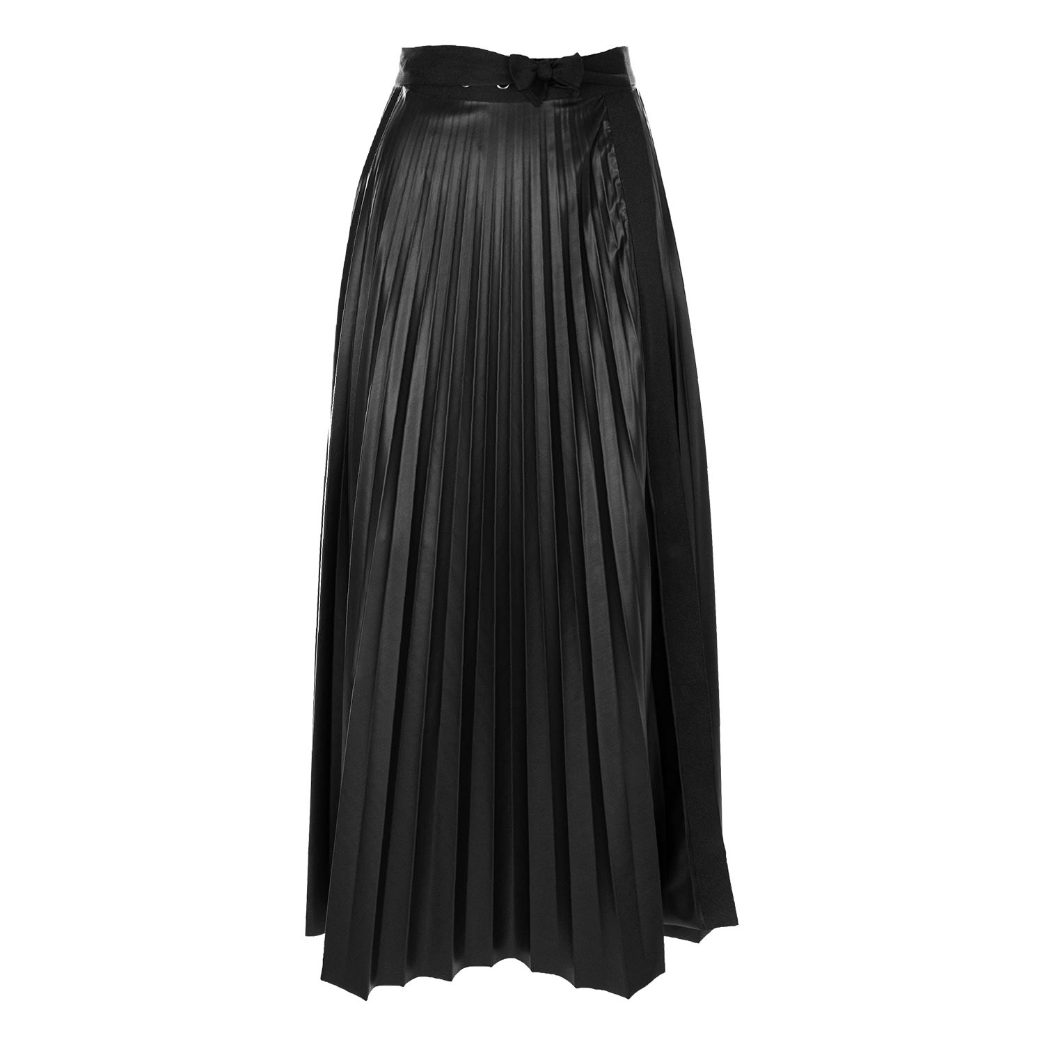Silvia Serban Women's Black Pleated Leather Skirt With Eyelets In Black