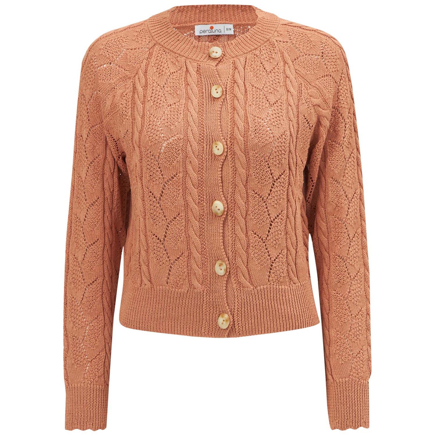 Women’s Brown Ella Cable Knit Openwork Cropped Cardigan - Salmon Medium Peraluna