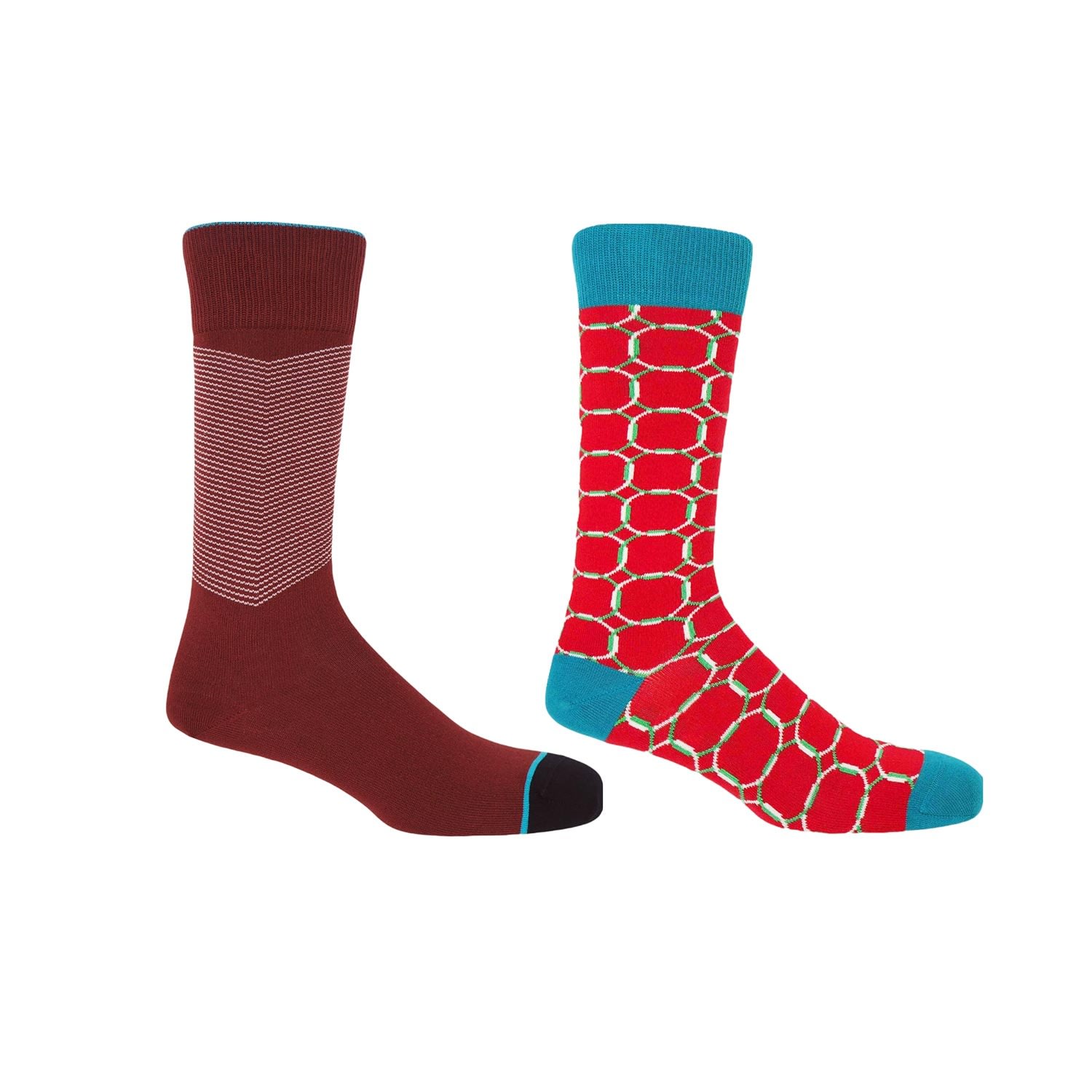 Peper Harow - Made In England Garnet Chevron & Red Linked Men's Socks Two Pack In Red