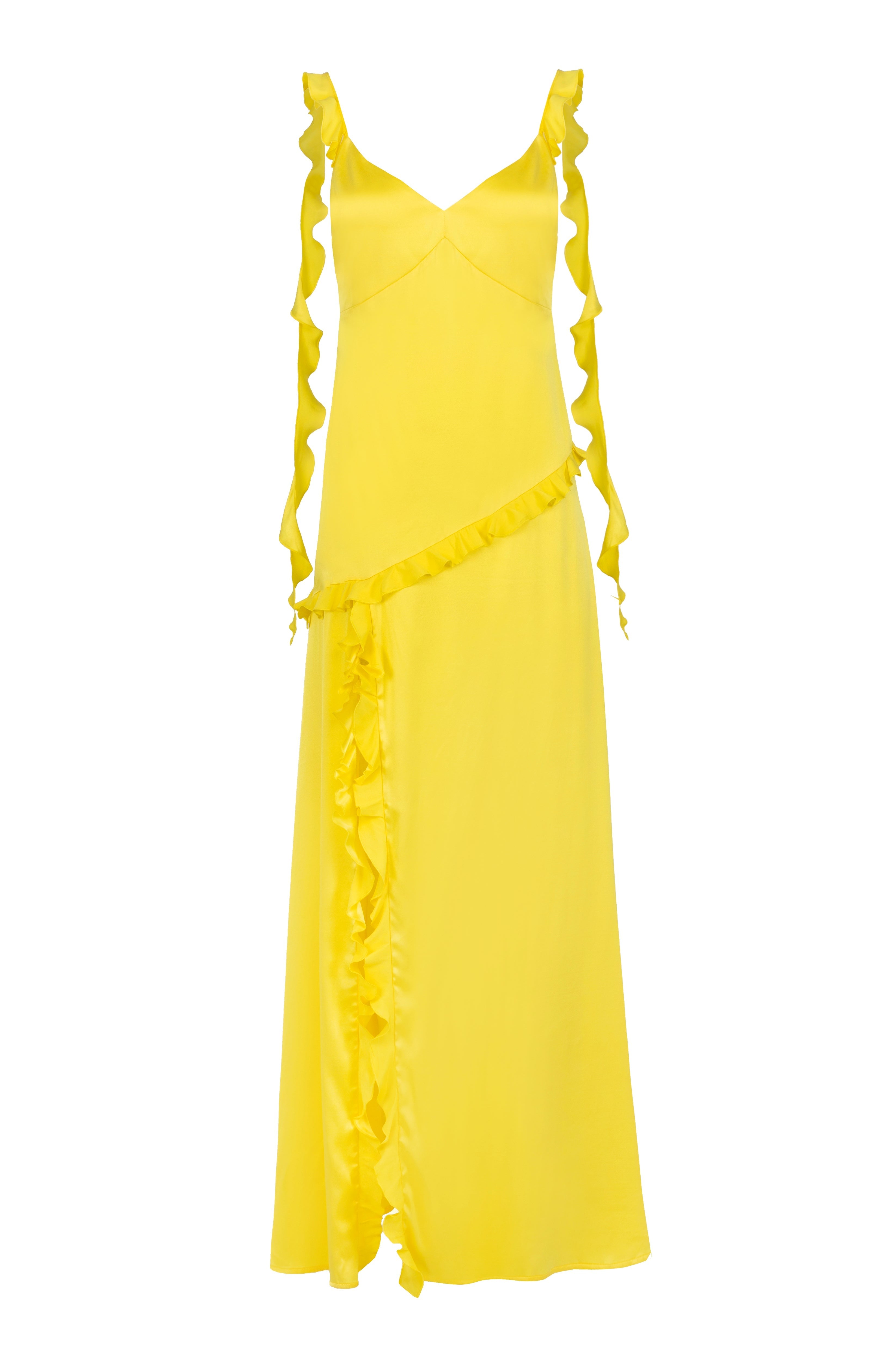 Shop Jaaf Women's Yellow / Orange Ruffled Silk Maxi Dress In Lemon Yellow In Yellow/orange