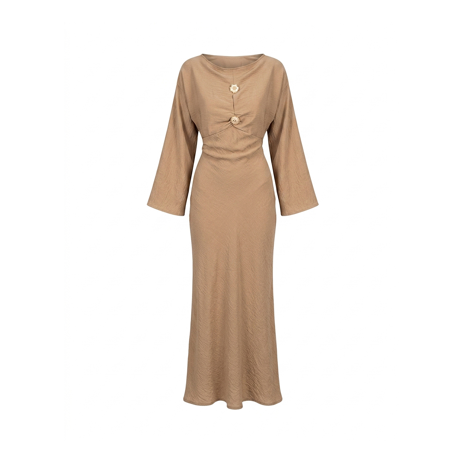 dress with cut out chest A Cutout At The And Gold Button Detail Camel | TANTRA SPAIN SL group_size:standard:faux-wrap-drape-dress-3l95576-black Maxi Dresses for Petite color:Burgundy Made from a comfortable
