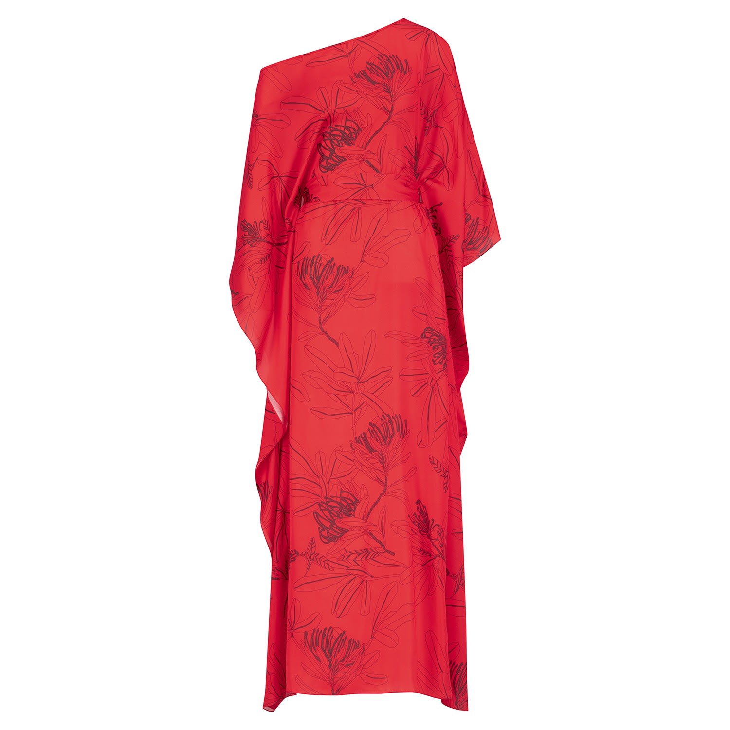 Azzalia Women's Pure Silk Off Shoulder Kaftan With Semi Concealed Belt- Red In Red