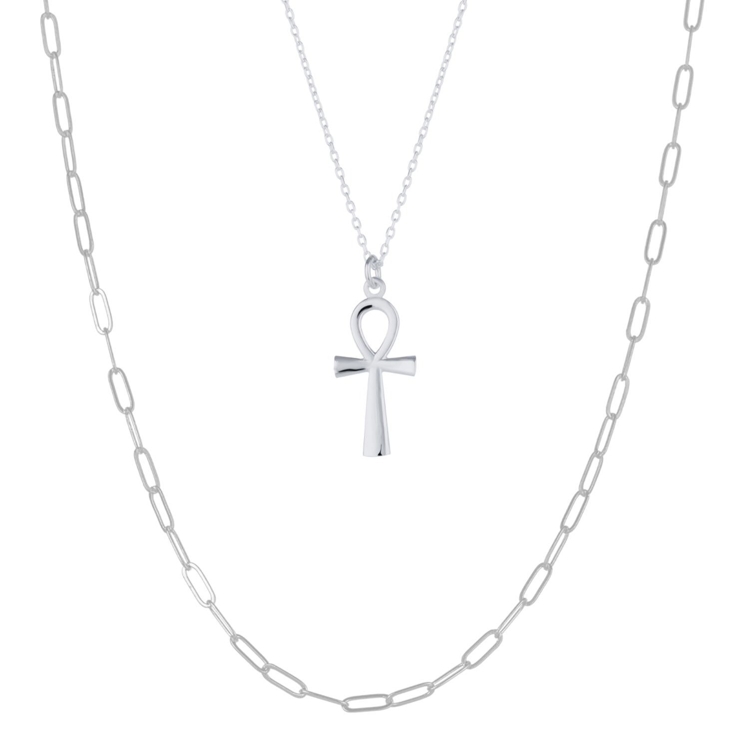 Spero London Women's Sterling Silver Egyptian Ankh & Large Rectangular Chain Necklace - Silver In Silver