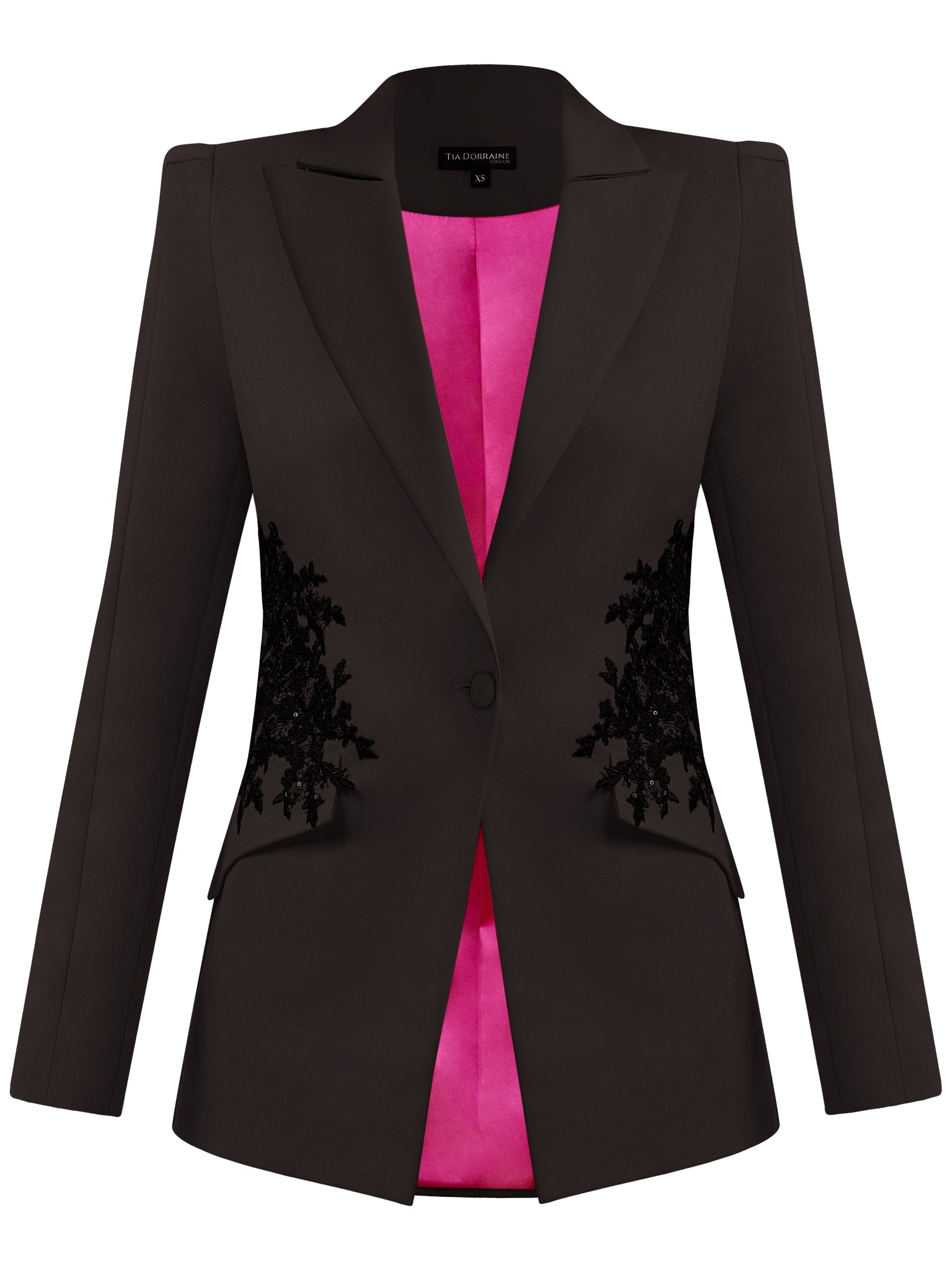 Women’s Black Fantasy Fitted Blazer With Embroidery Large Tia Dorraine