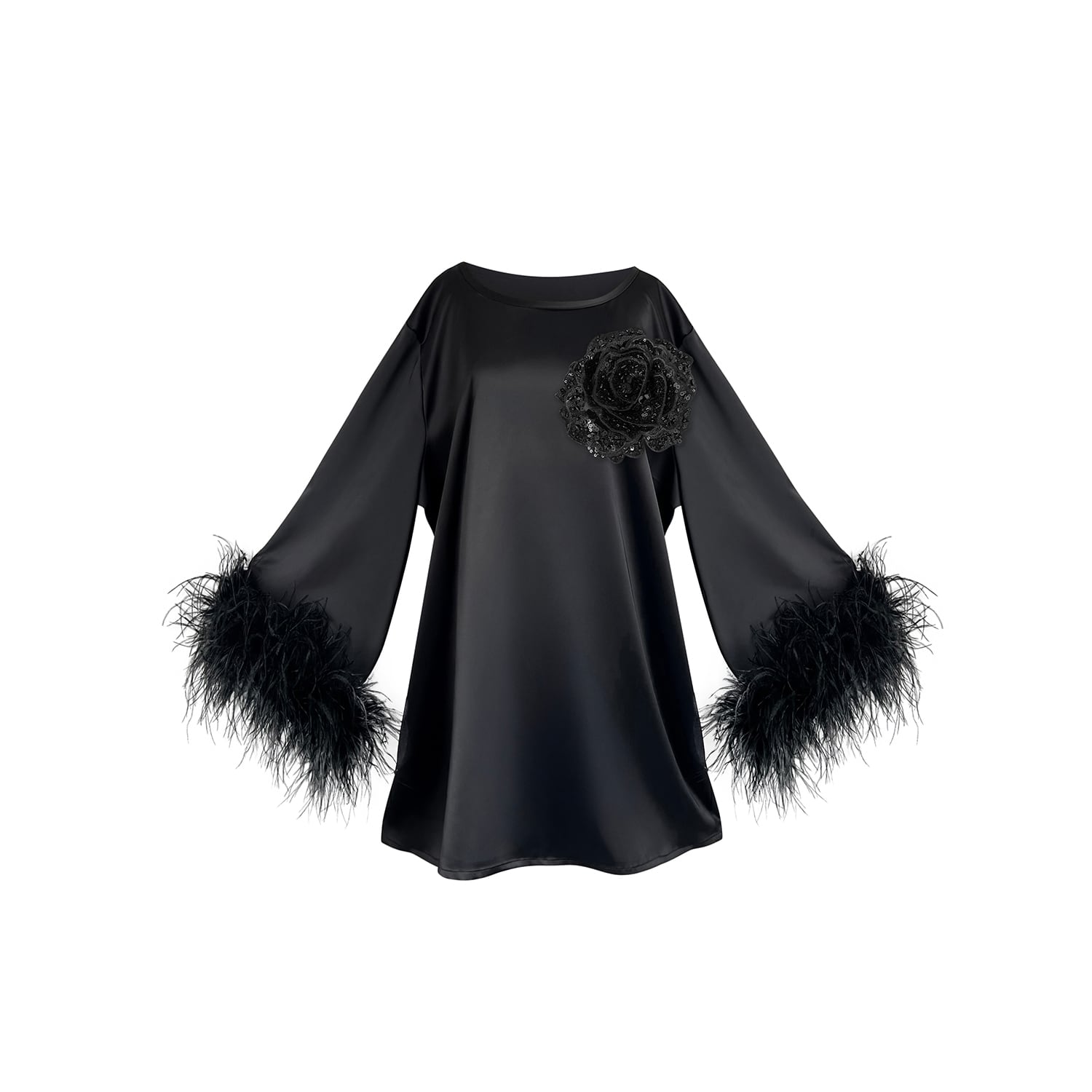 Toma Women's Jess Mini Little Black Party Dress With Black Sequin Flower In Black
