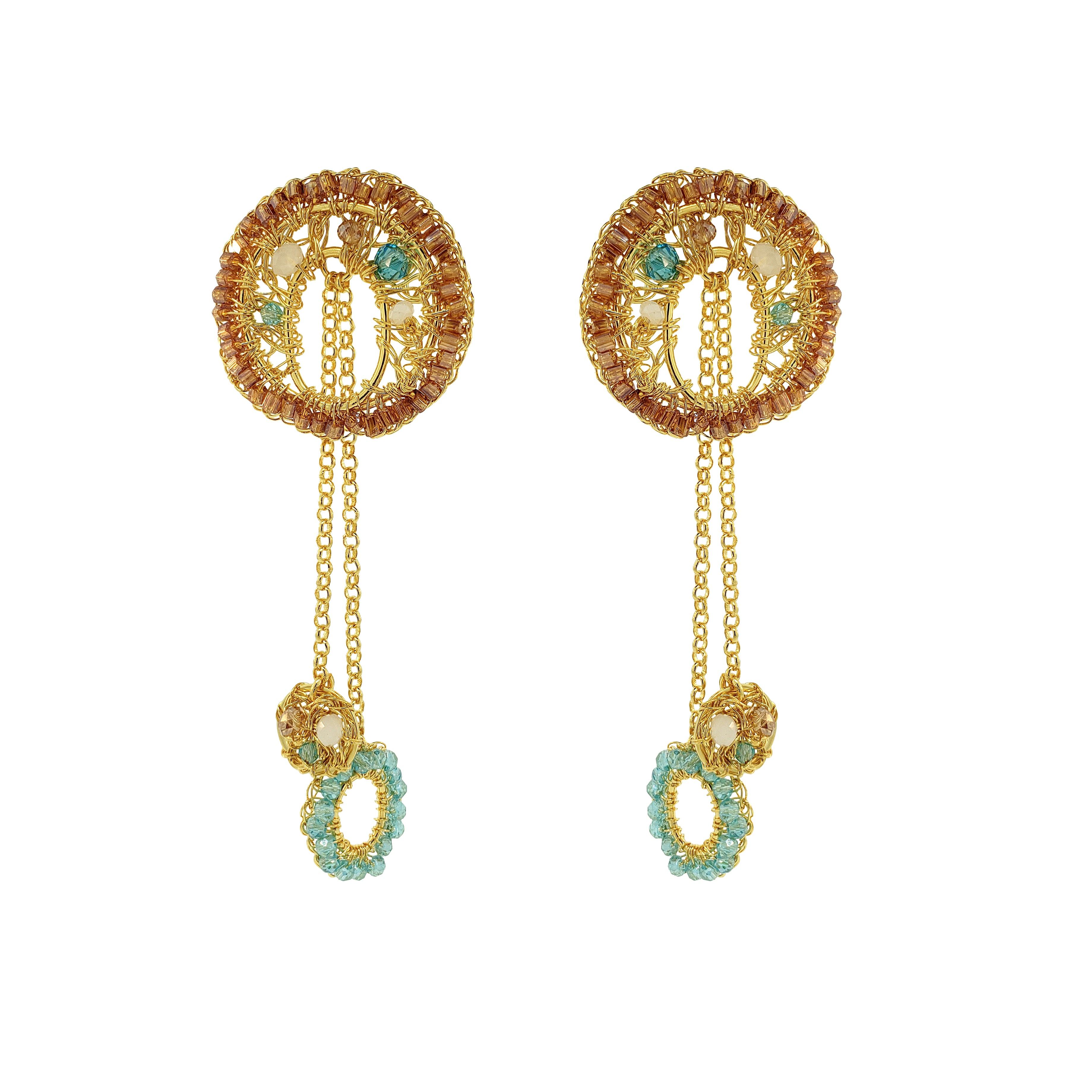 Lavish By Tricia Milaneze Women's Gold / Blue / Brown Seafoam Blue Mix Moira Dangle Handmade Earrings