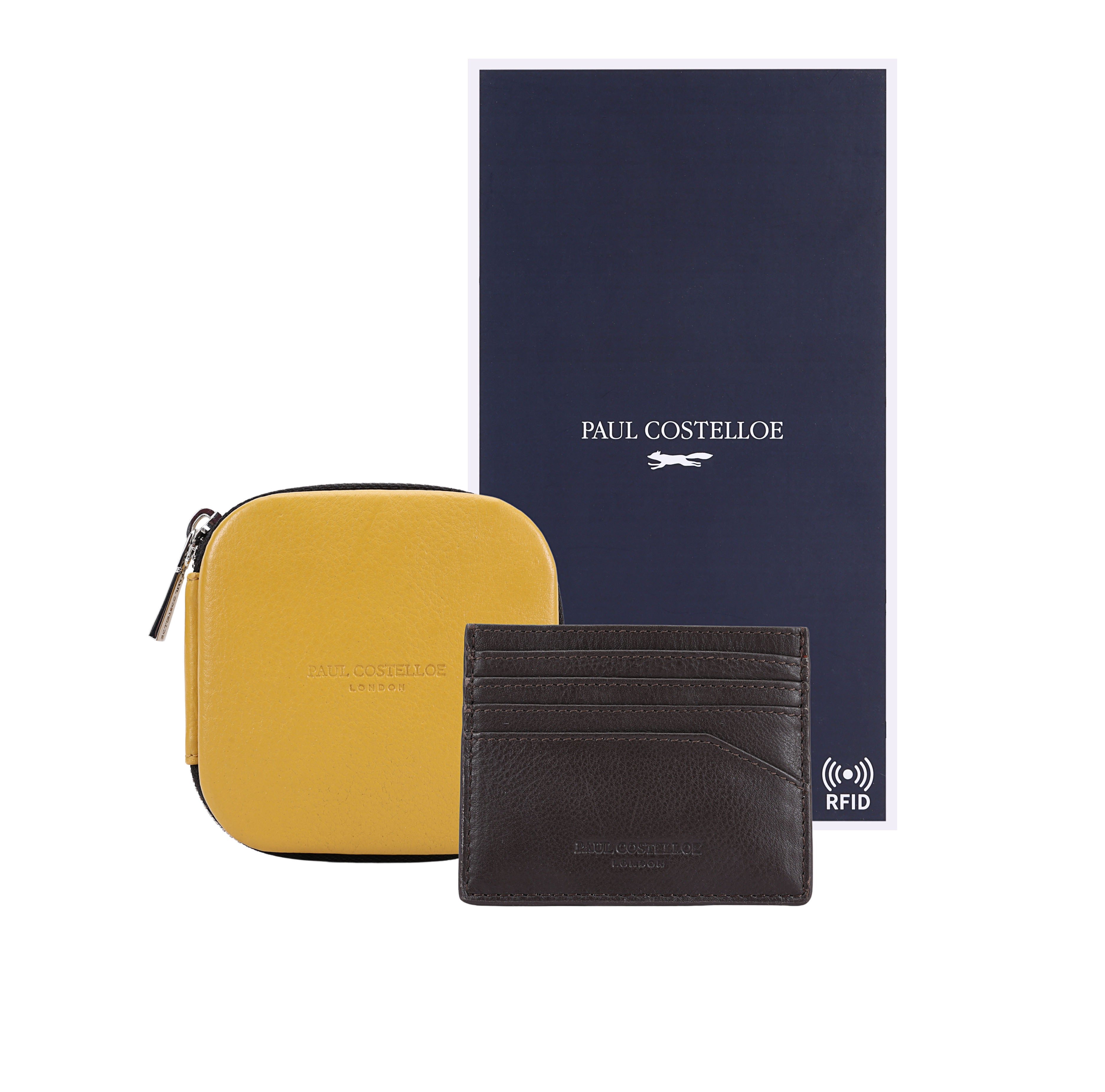 Men's Brown Hugh Set - Leather Card Holder & Earphone Case | One Size | Paul Costelloe