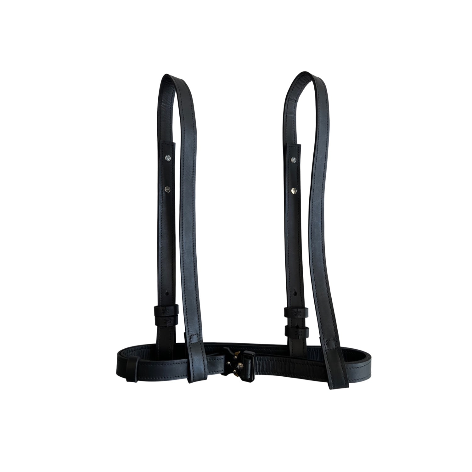 Vp Concept Women's Black Matte Leather Belt With Shoulder Straps Statement Harness