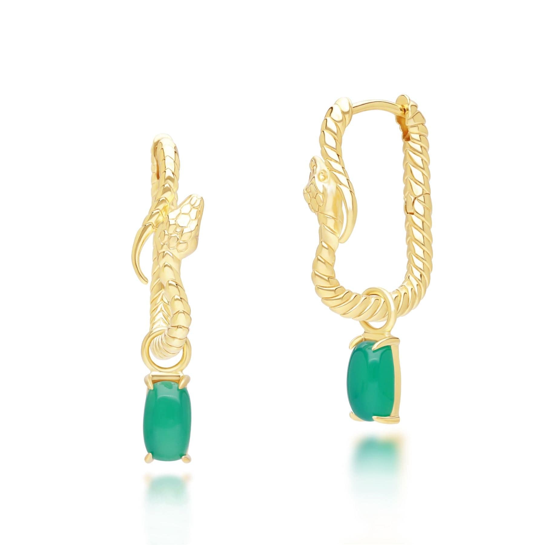 Women’s Green Ecfew Chalcedony Snake Dangle Hoop Earrings In Gold Plated Sterling Silver Gemondo