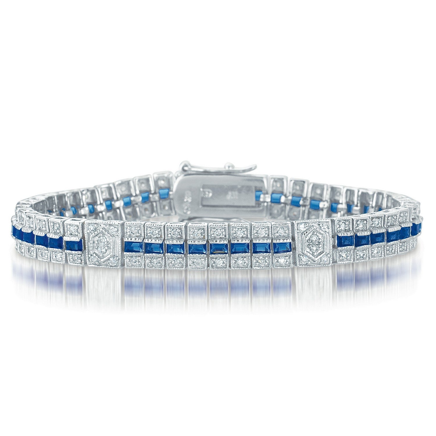 Women’s Silver / Blue / White Sterling Silver Clear & Colored Cubic Zirconia Stripe Bracelet Genevive Jewelry