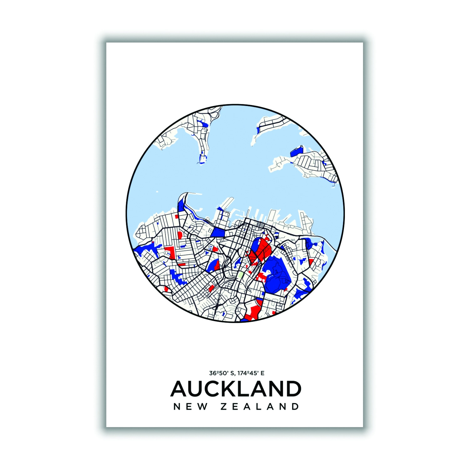 Blue Map Of Auckland New Zealand Xxs Stanley Print House