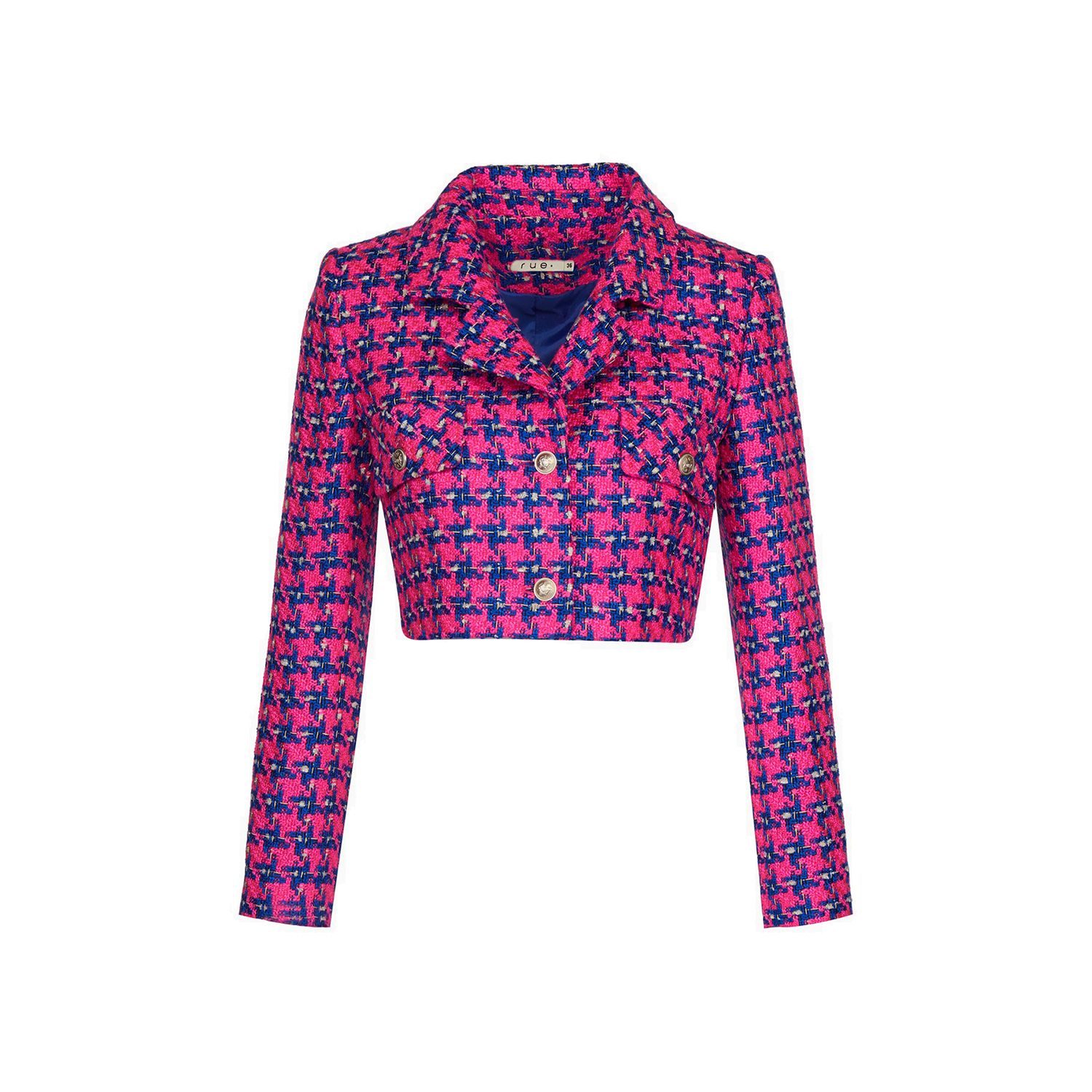 Women’s Pink / Purple Pocket Flap Detailed Fuchsia Crop Tweed Jacket Xxs Rue Les Createurs