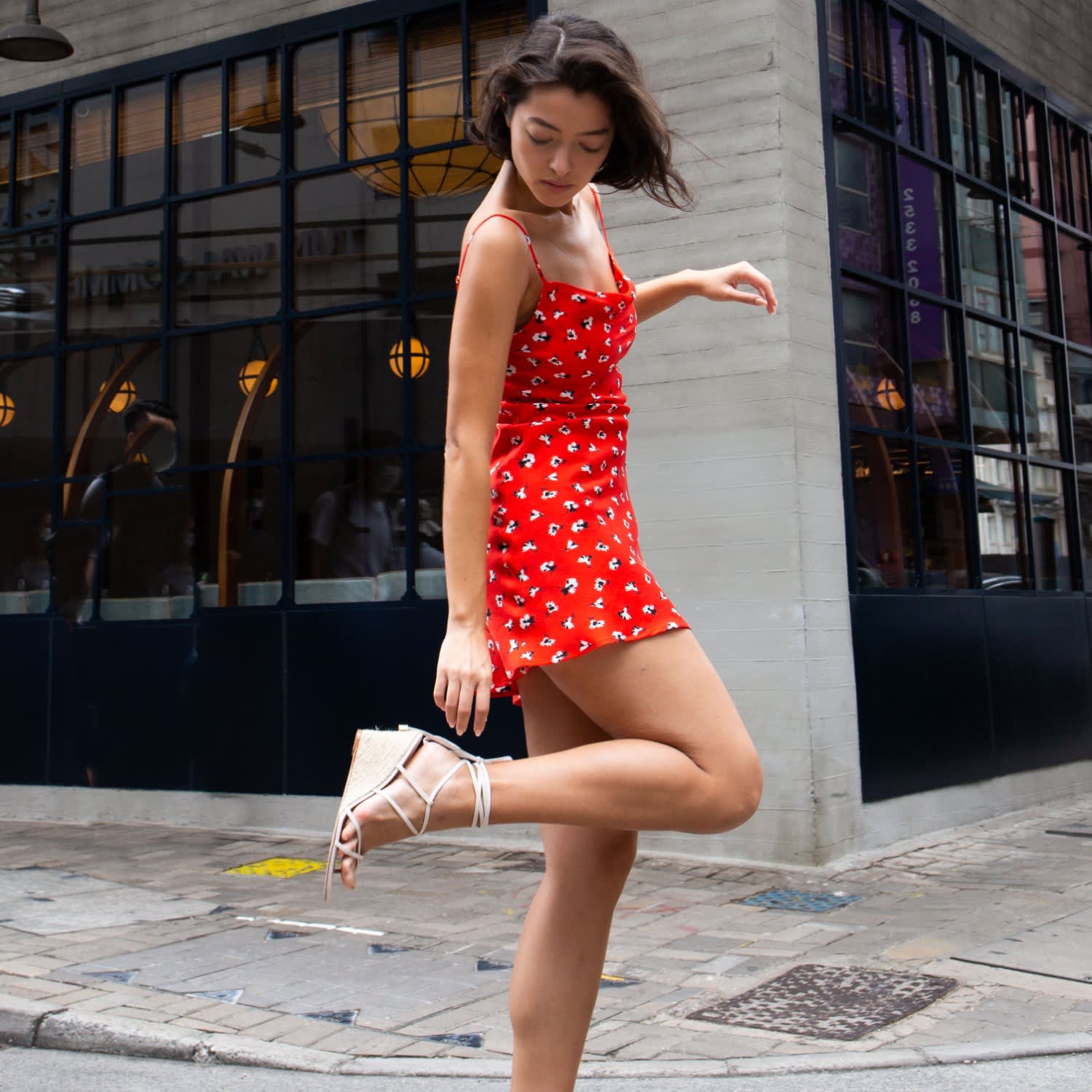 Silk Cowl Mini Slip Dress Wildflower Print Red Floral Anaphe Wolf Badger