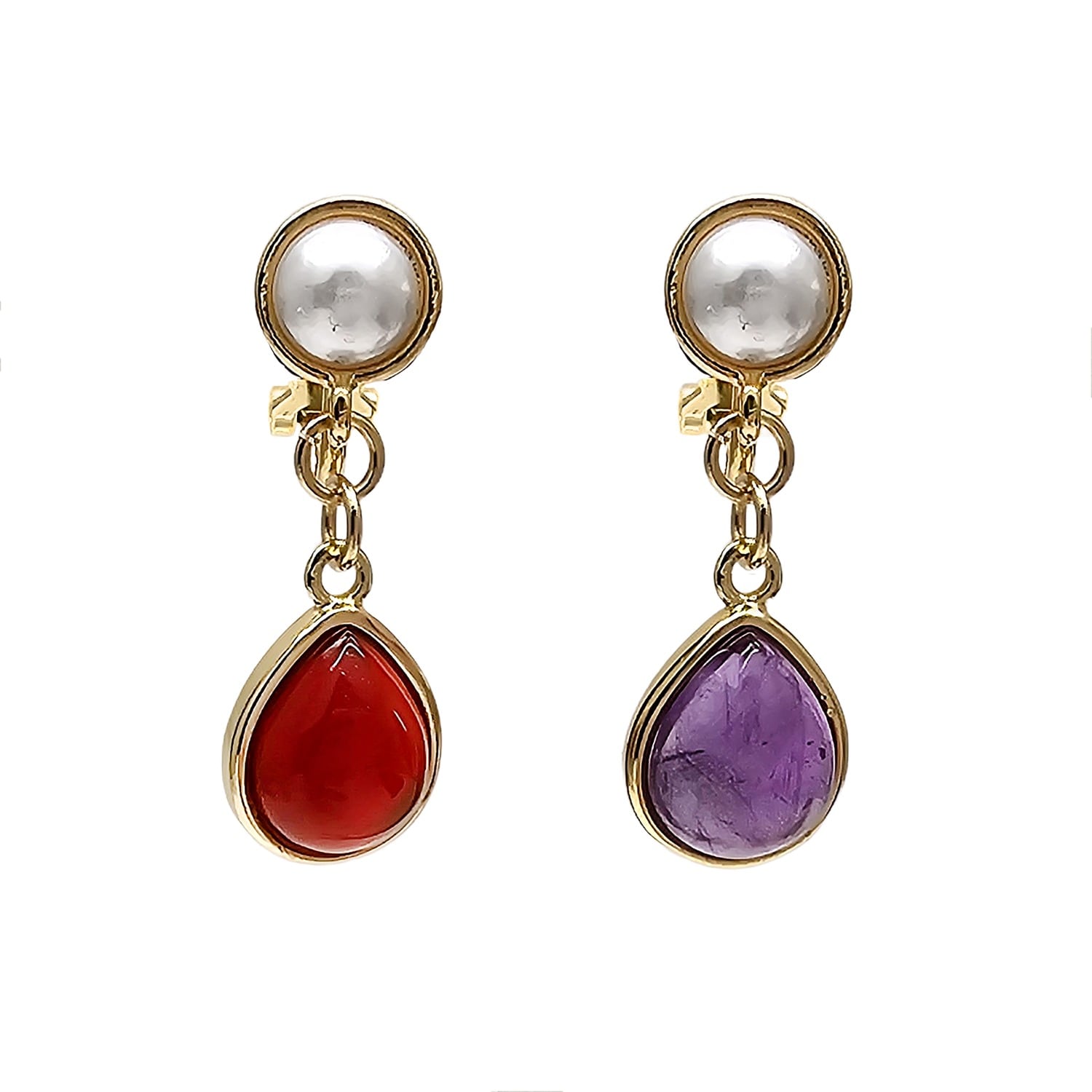 Farra Women's Pink / Purple Teardrop Red Agate And Purple Amethyst Cli-on Earrings