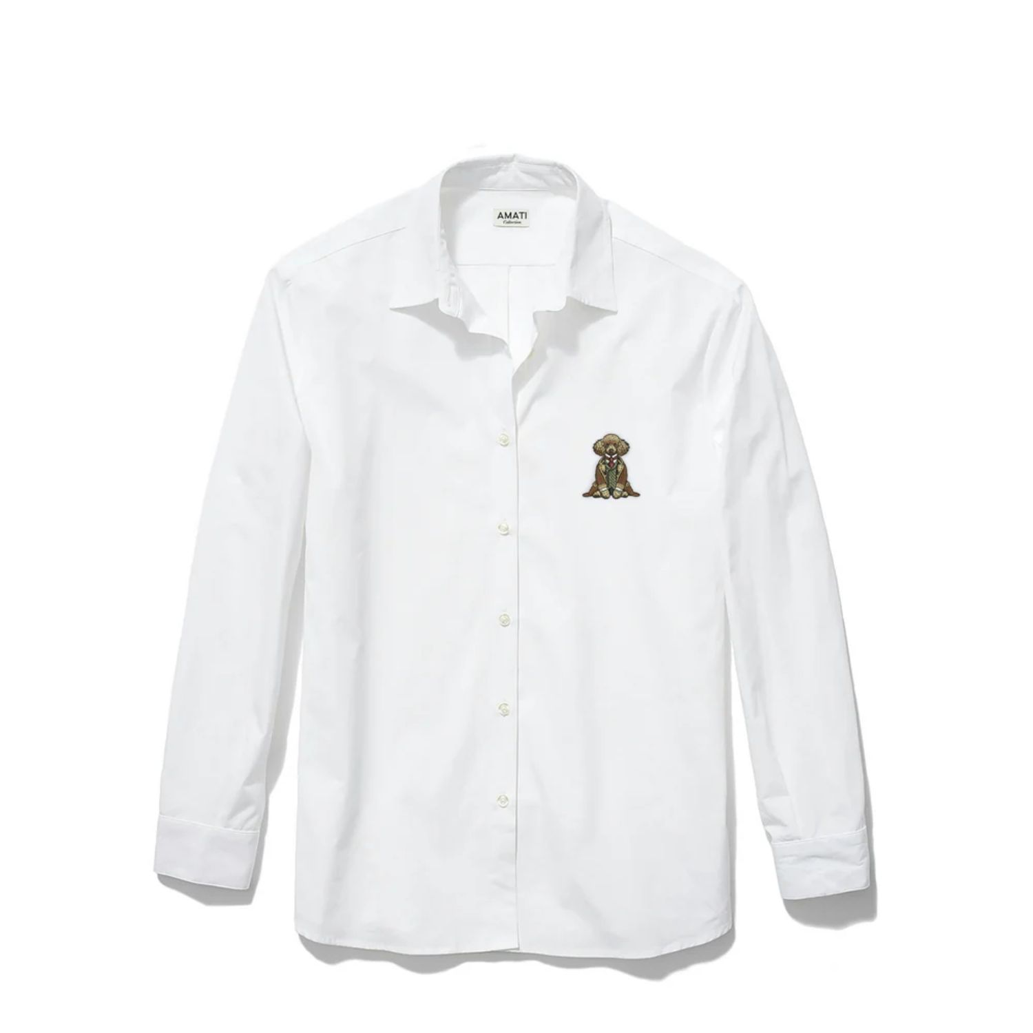 Amati Collection Women's White Poodle Embroidered Button-down Shirt