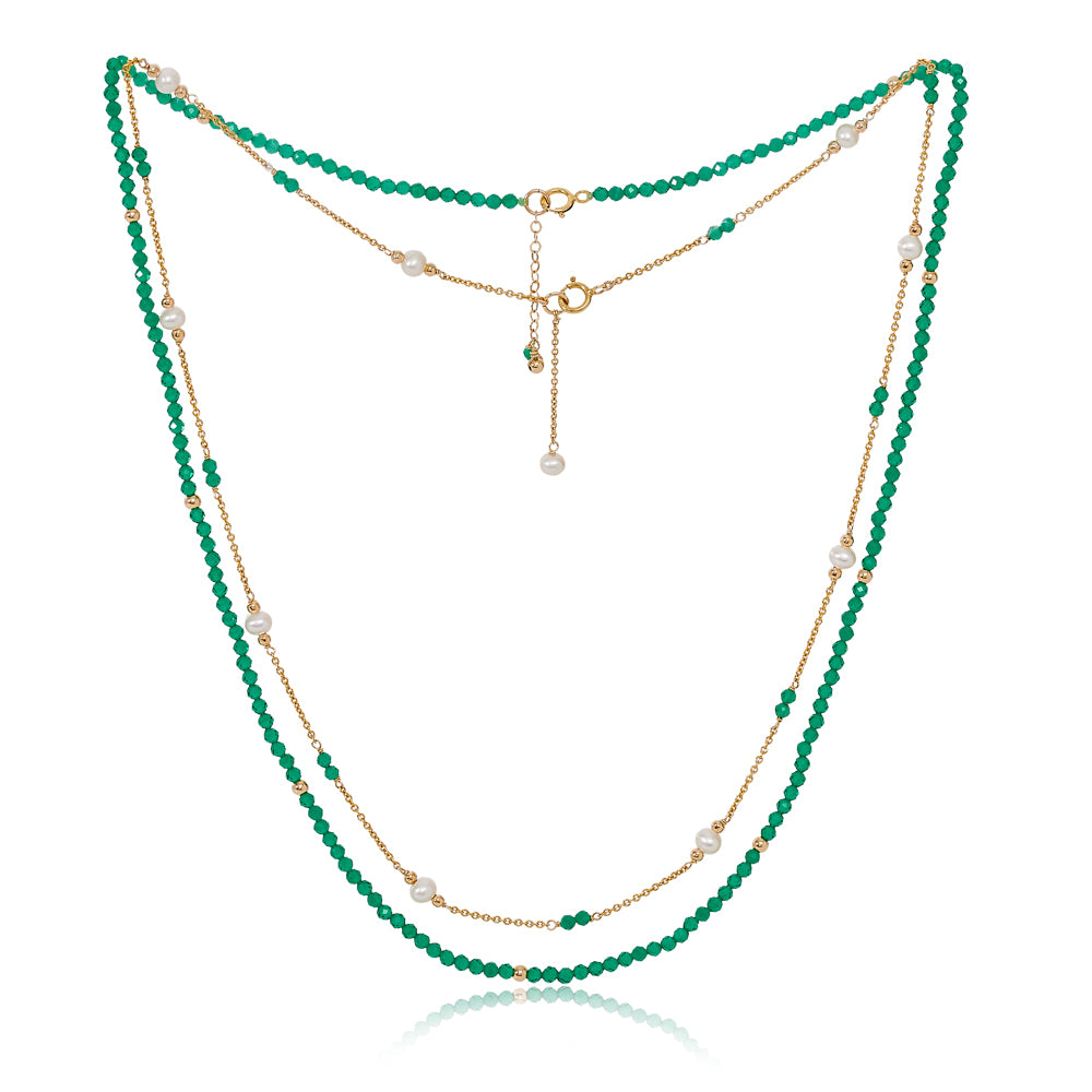 Women’s Green / White Clara Fine Double Chain Set With Faceted Emerald Green Crystal & Cultured Freshwater Pearls Pearls of the Orient Online