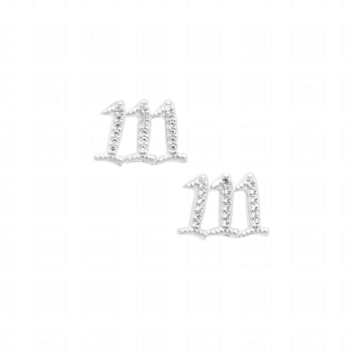 Women’s Silver One One One Angel Number Manifestation Stud Earrings, White Rhodium Seven Saints