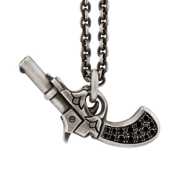 GUCCI MEN'S GUN PENDANT IN STERLING SILVER WITH BLACK DIAMONDS