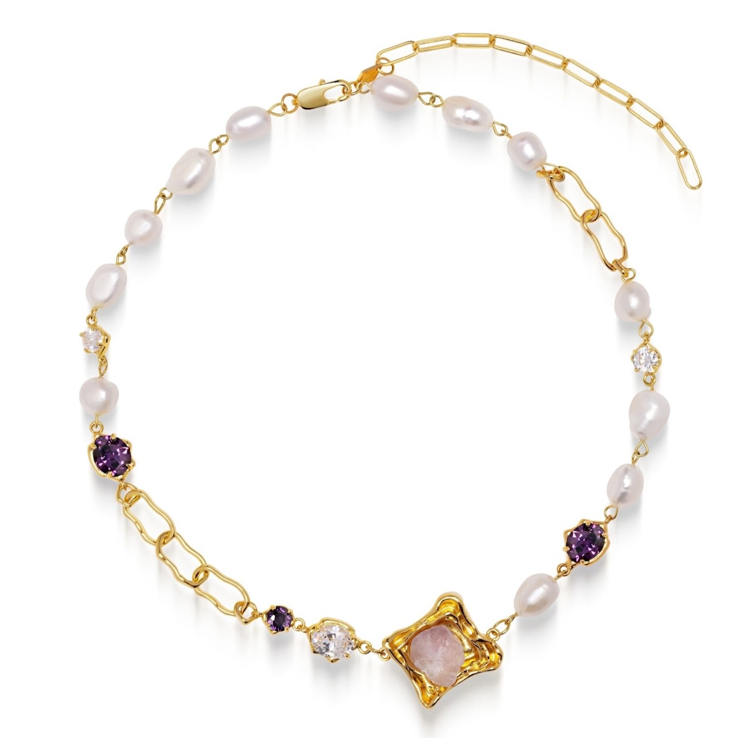 Gold / Pink / Purple Women’s Pearl Choker With Assorted Cubic Zirconia Stones Nialaya