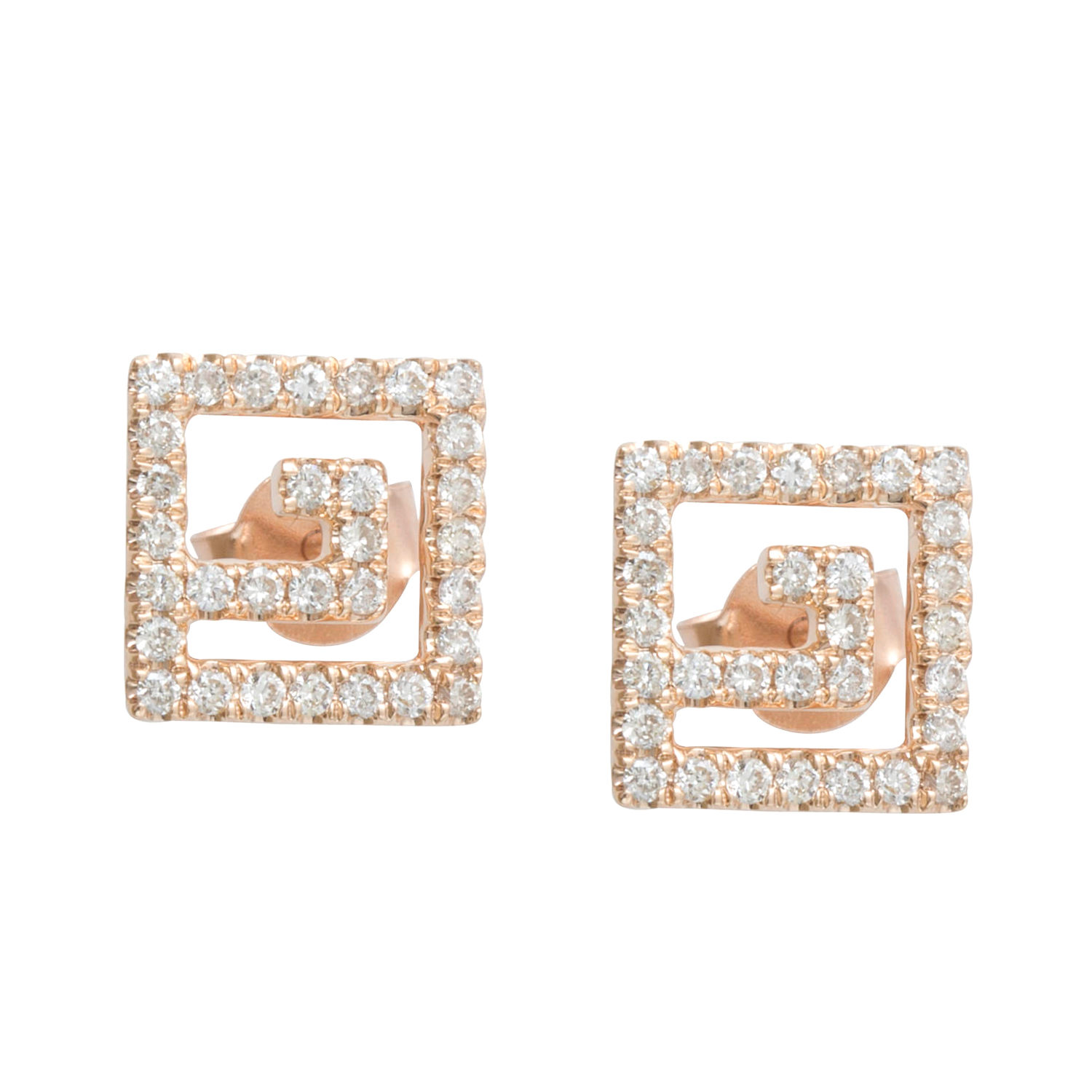 Artisan Women's White / Rose Gold Natural Diamond  Stud Earrings In 14k Rose Gold
