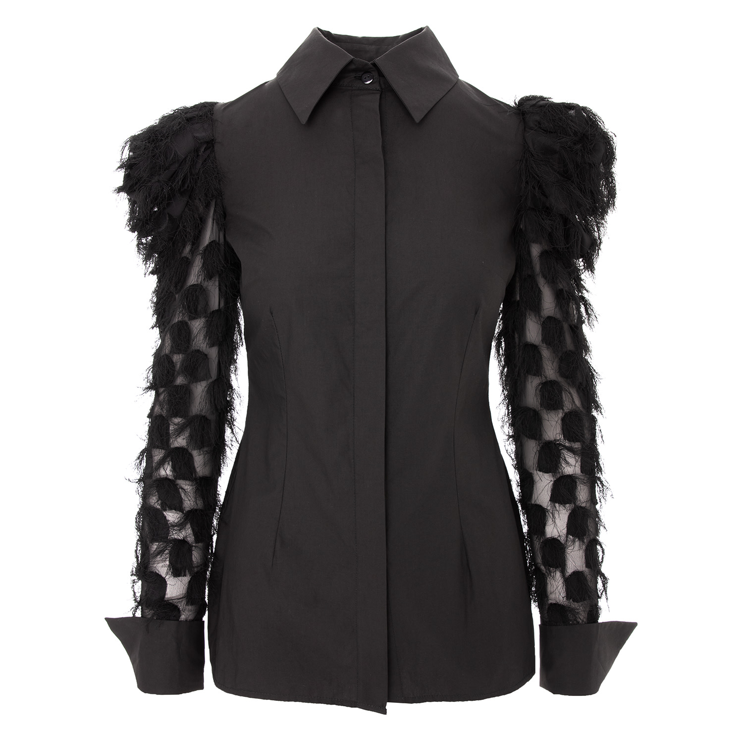 Women’s Black Shirt With Fringed Sleeves Medium Monarh