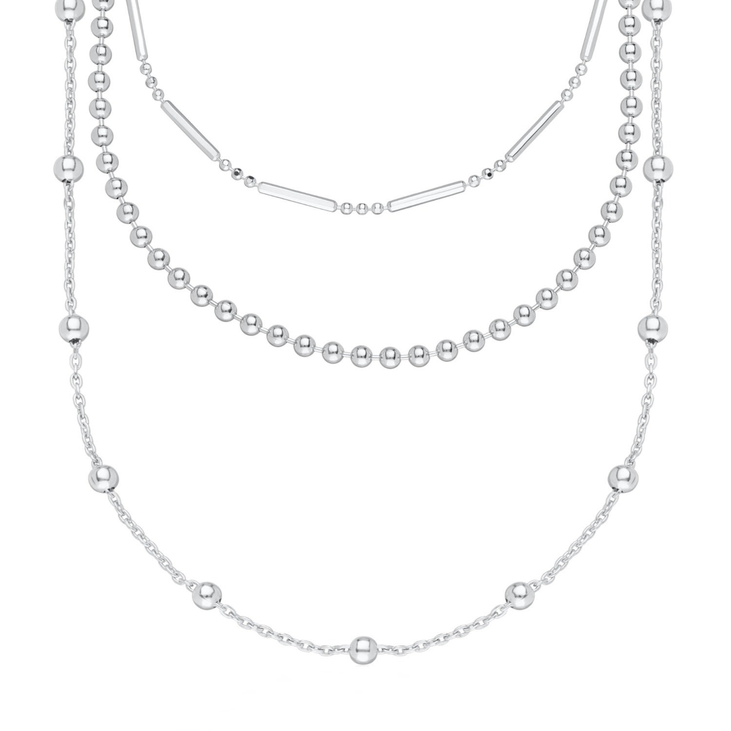 Women’s Silver Bamboo Choker, Ball Chain And Long Satellite Necklace Set Scream Pretty