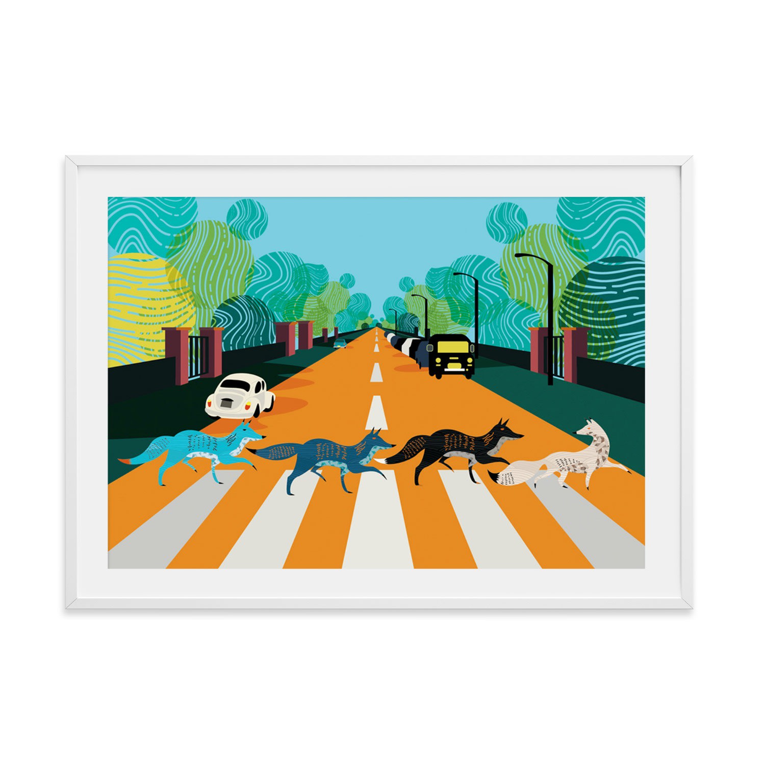 Abbey Road Foxes Illustrated Art Print Of London A3 297 X 420Mm Eye for London Prints