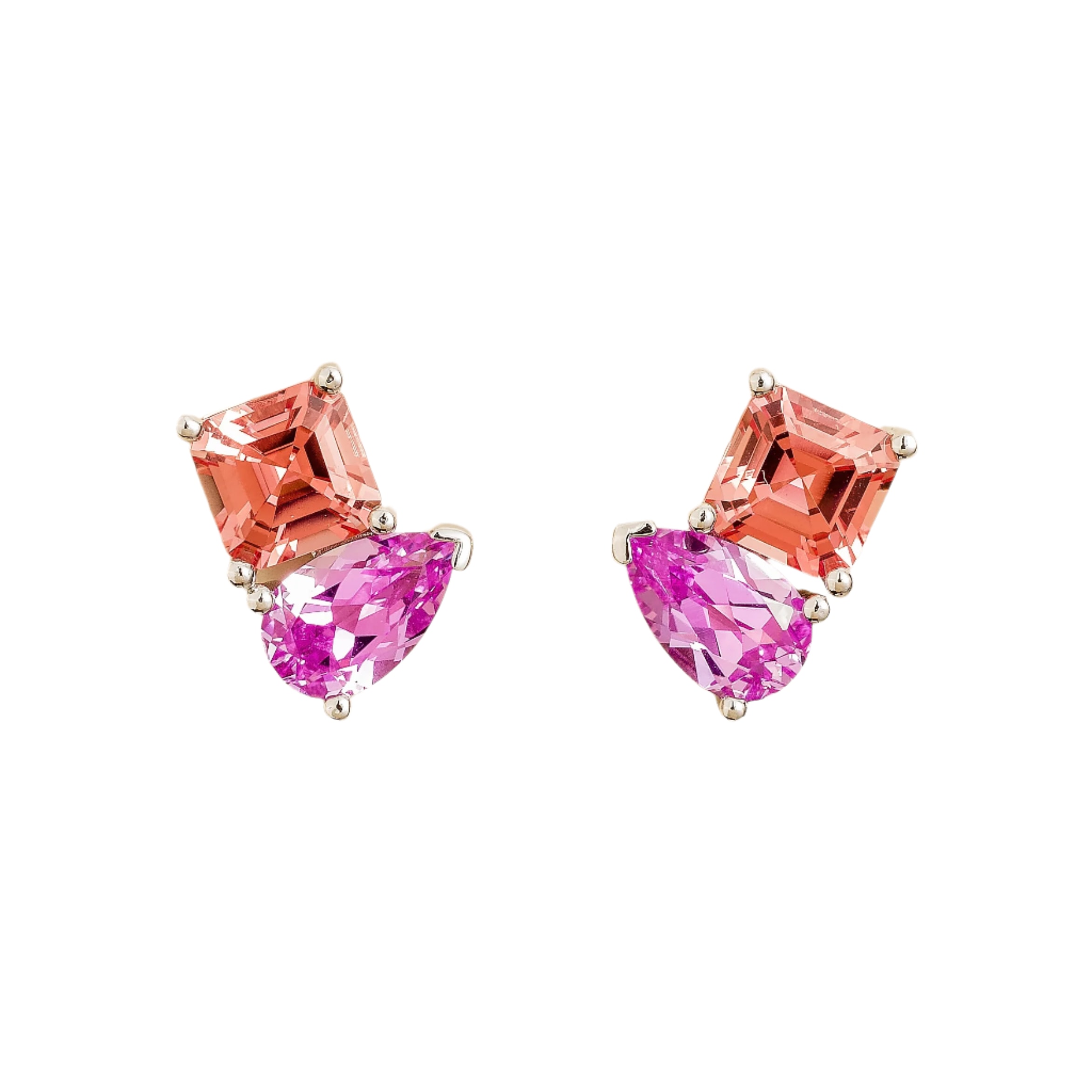 Juvetti Women's Orange / Pink / Purple Mona White Gold Earrings Set With Pink Sapphire & Padparadscha Sapphi In Multi